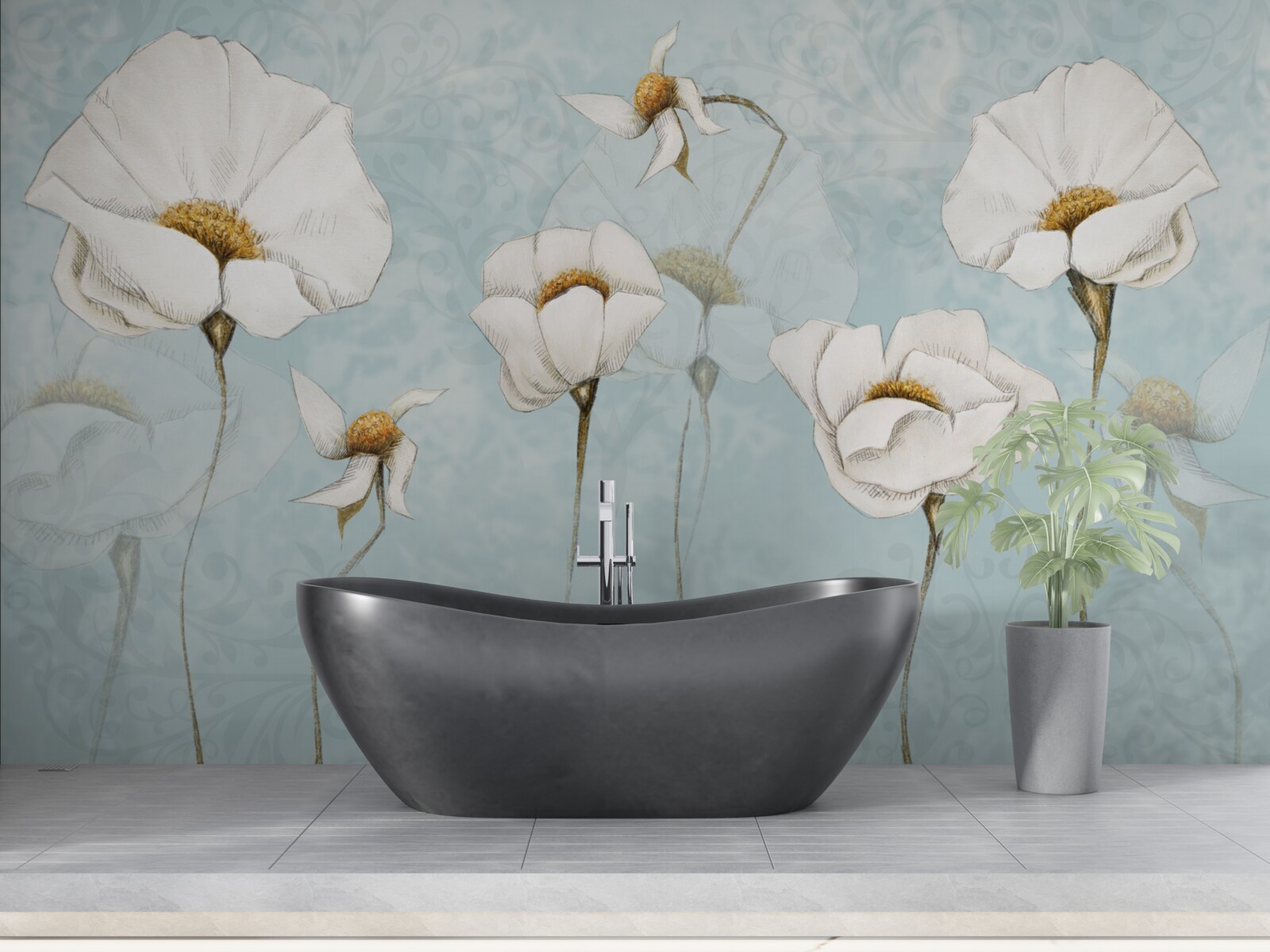 Fototapeta maki są śnieżnobiałe, osadzone na wysokich, delikatnych pniach