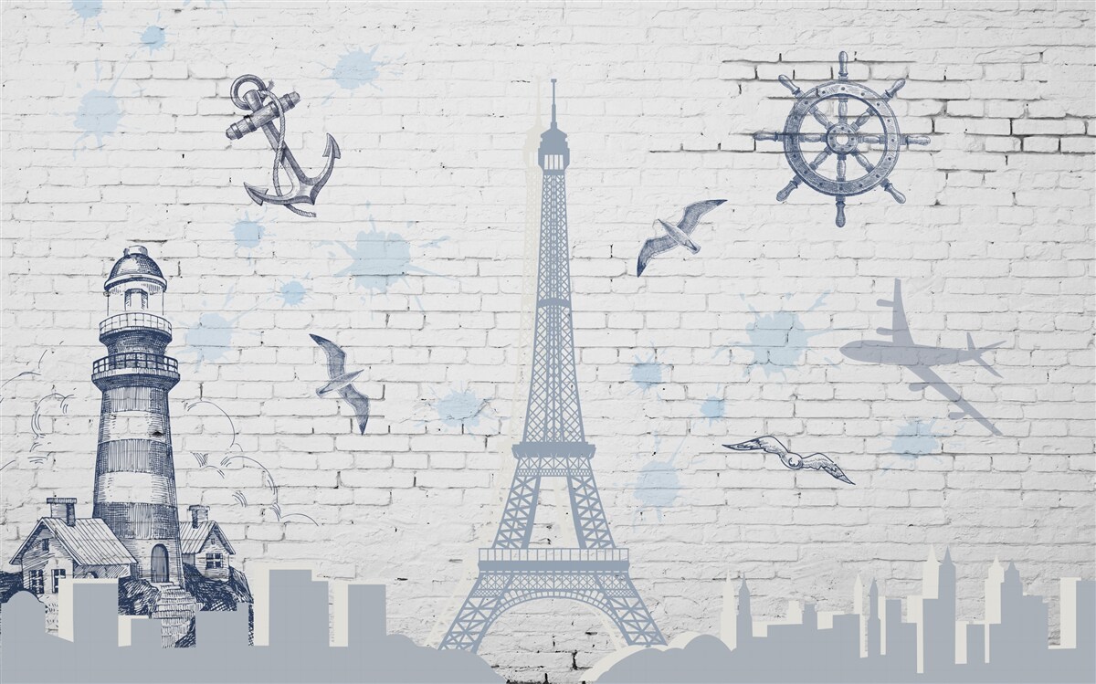 Fototapeta wieża eiffla i latarnia morska na ścianie