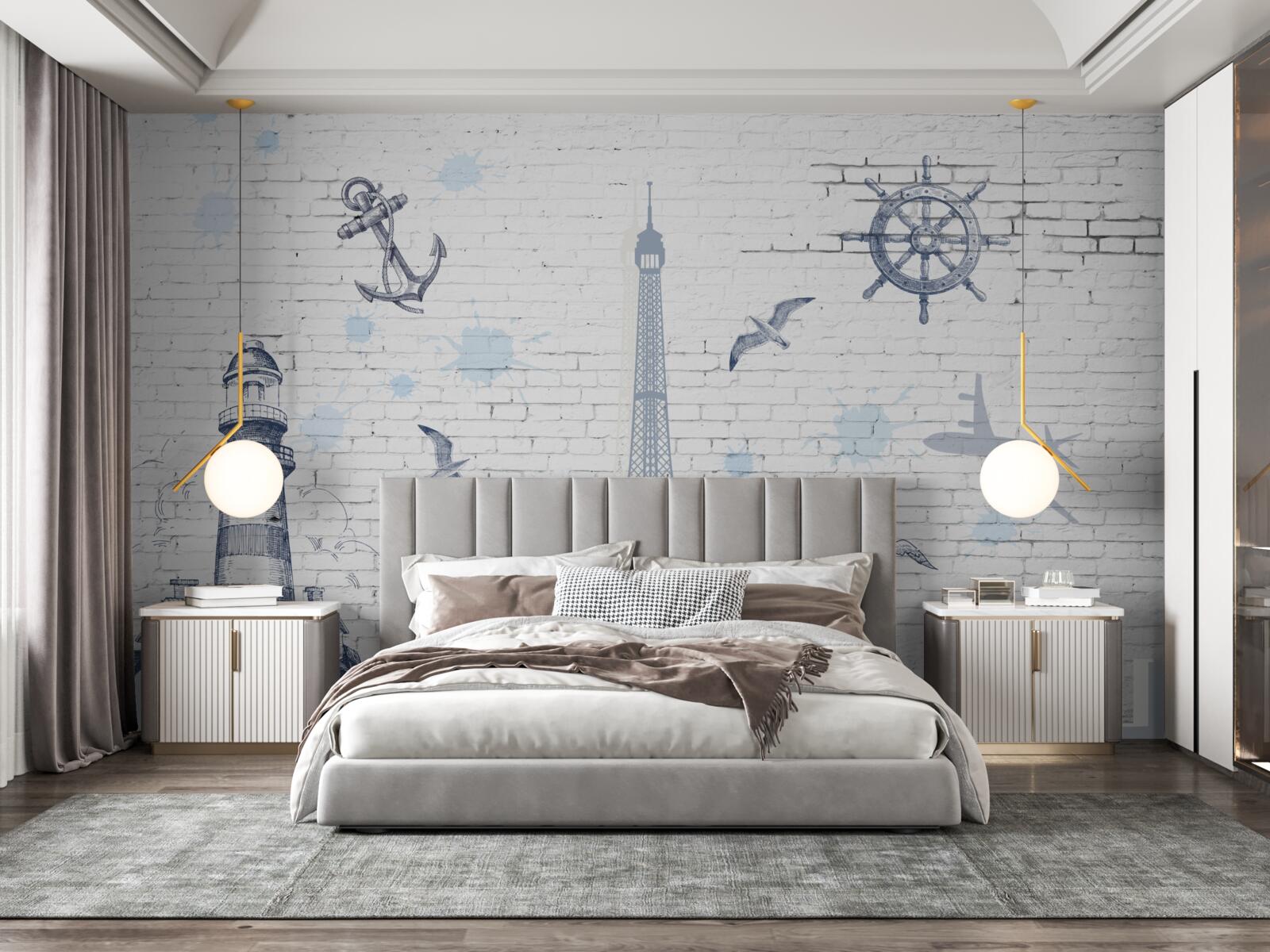 Fototapeta wieża eiffla i latarnia morska na ścianie