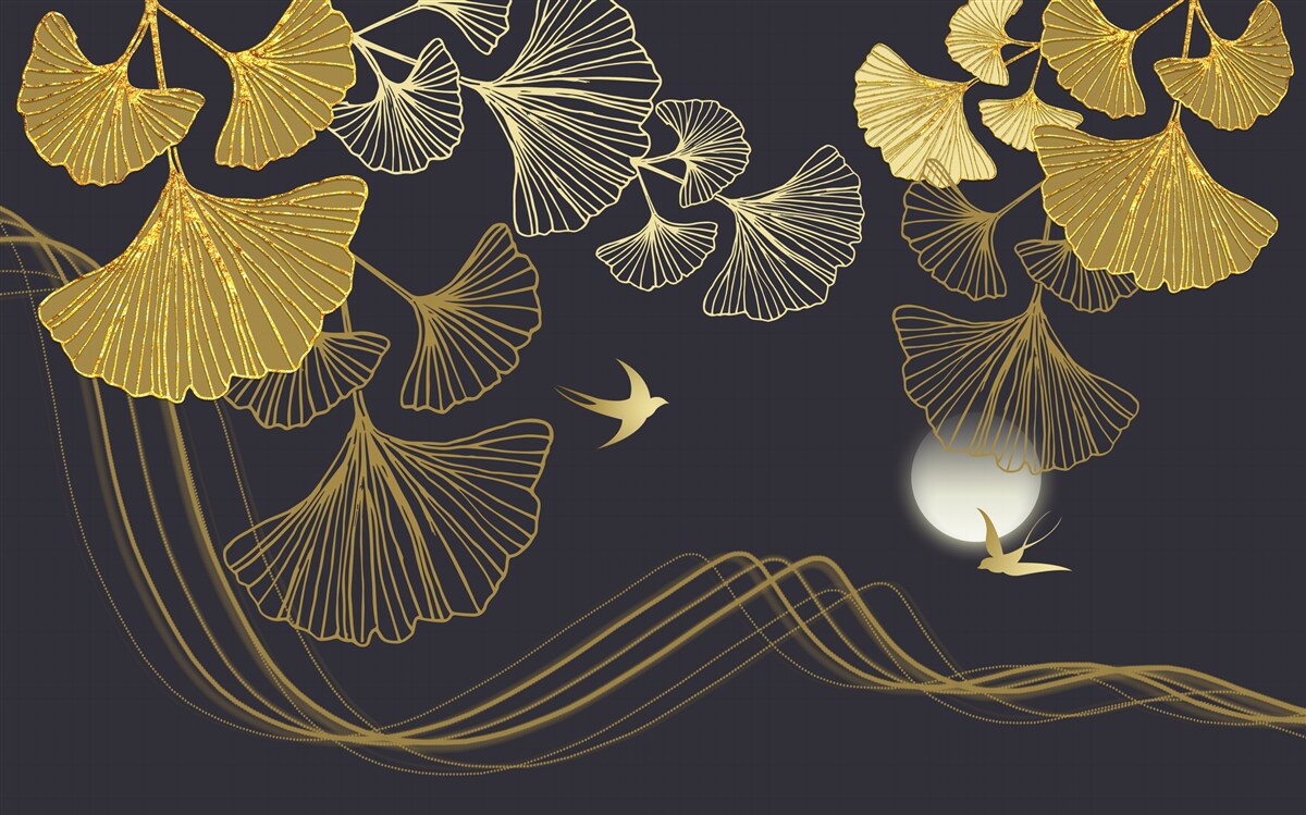 Fototapeta liście w złotych odcieniach i fale morskie