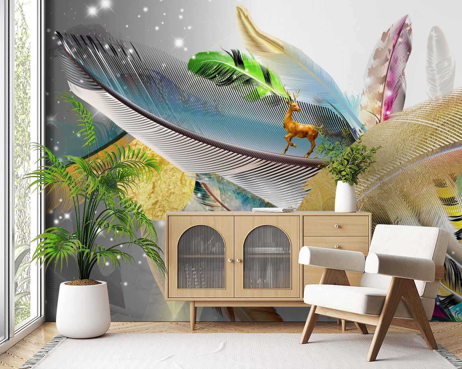 Fototapeta wśród jasnych piór jest jeleń