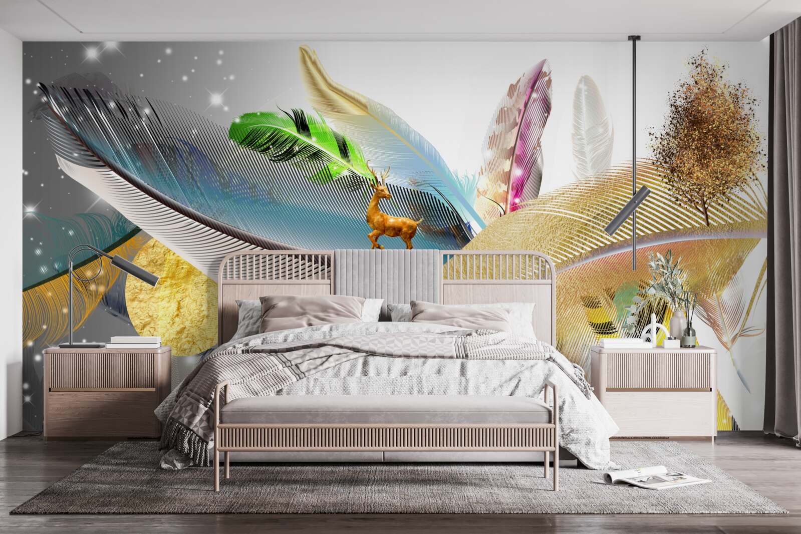 Fototapeta wśród jasnych piór jest jeleń