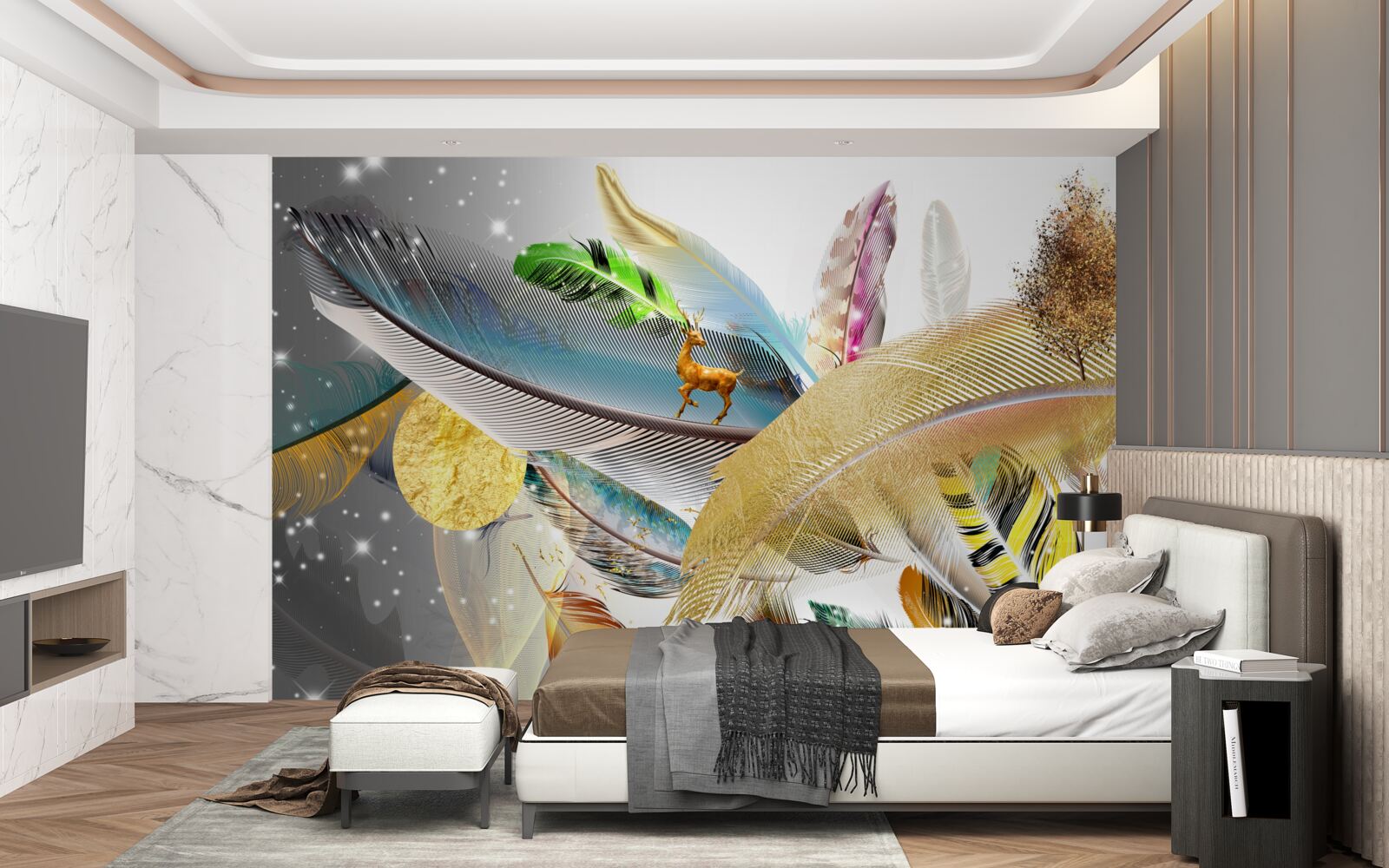 Fototapeta wśród jasnych piór jest jeleń