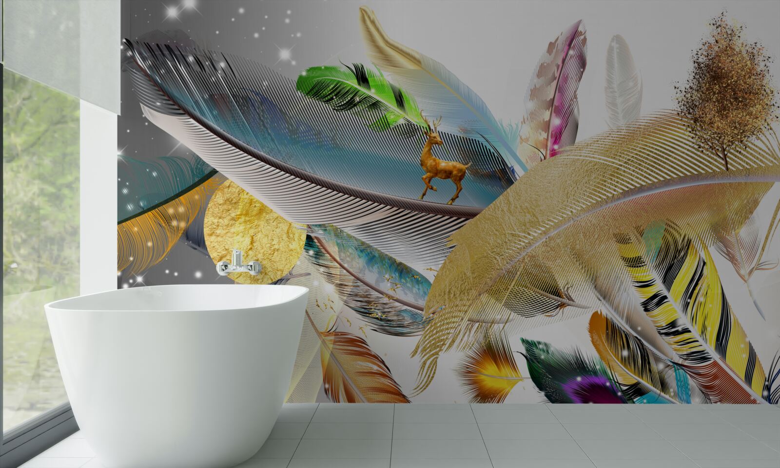 Fototapeta wśród jasnych piór jest jeleń