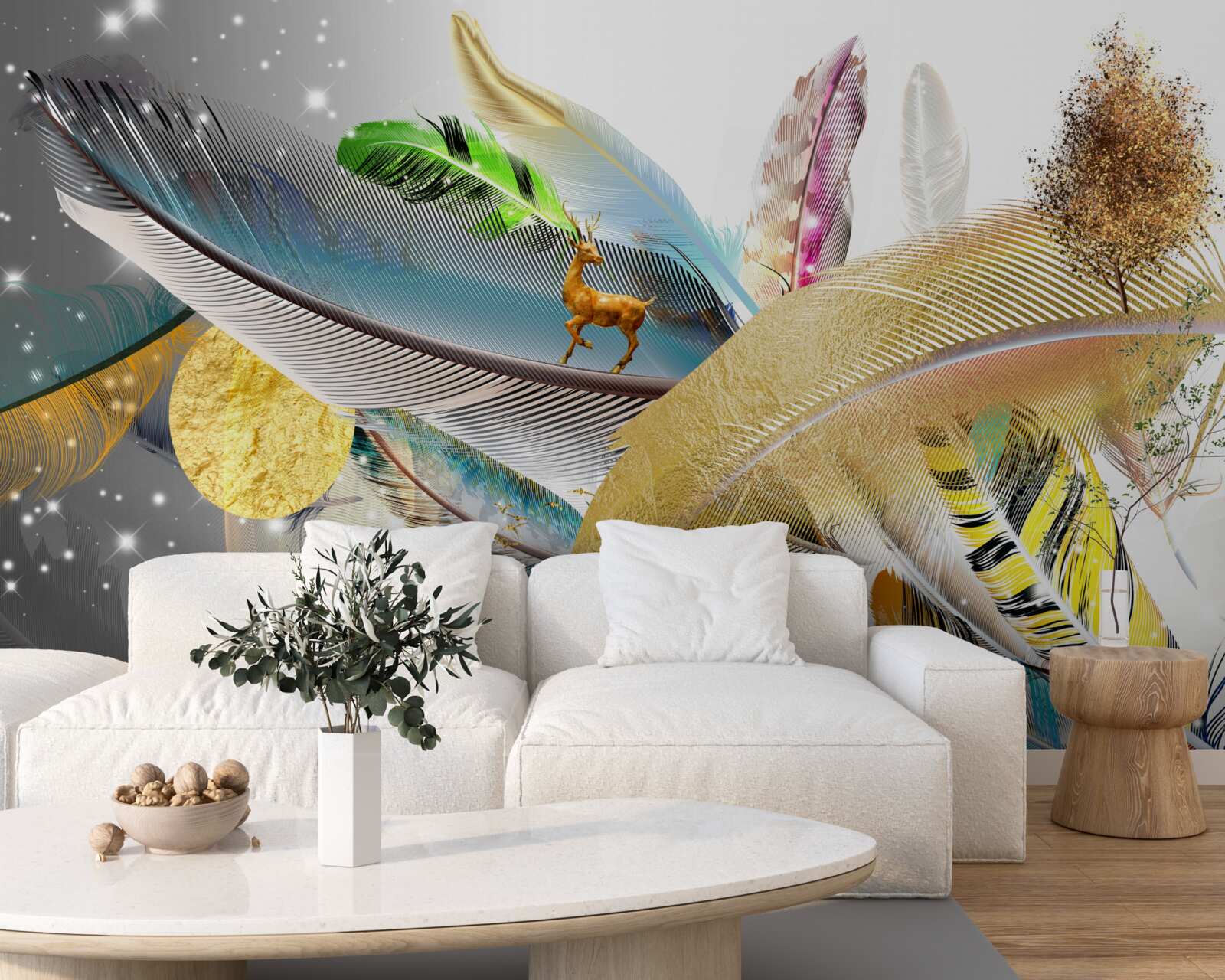 Fototapeta wśród jasnych piór jest jeleń