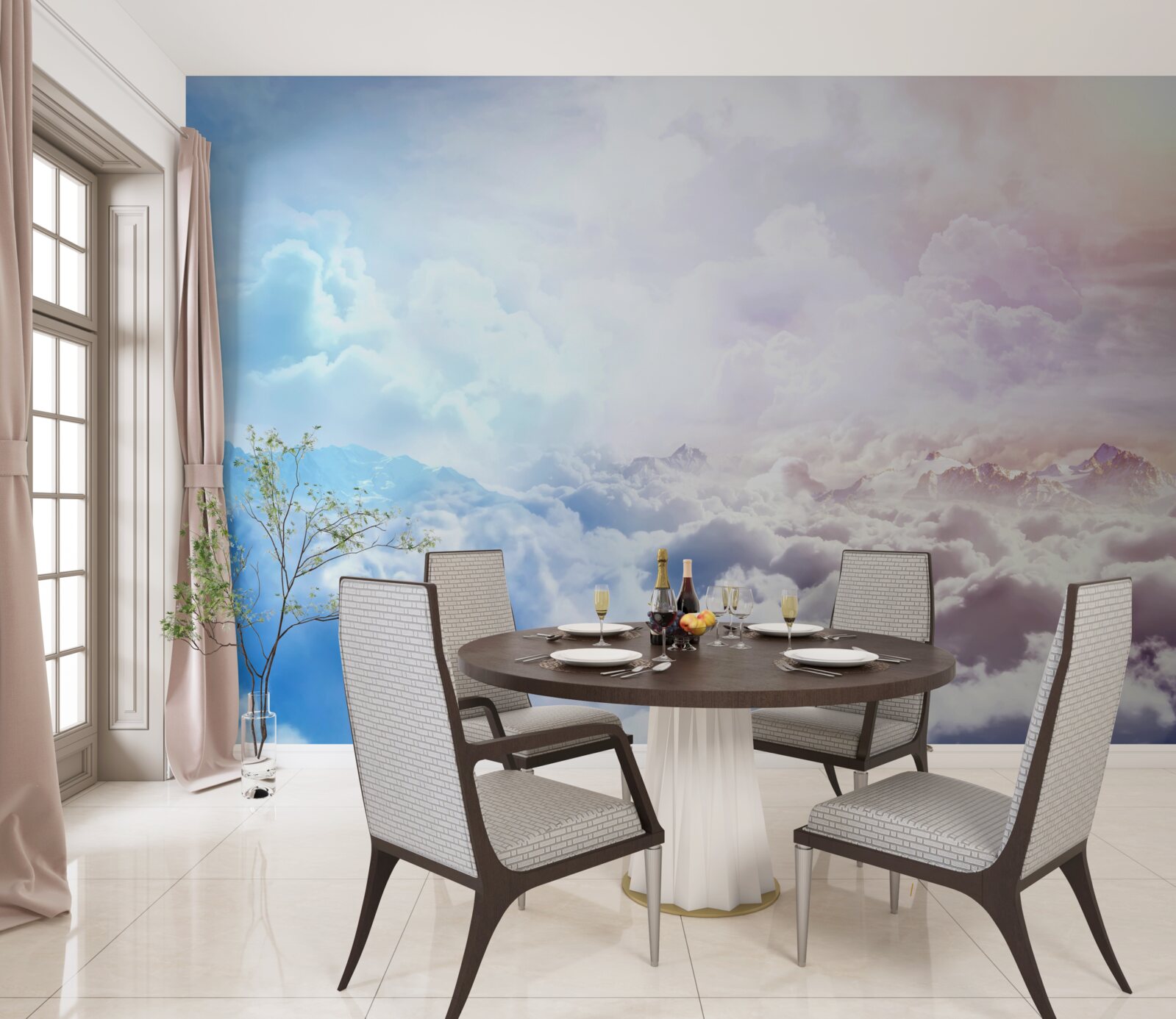 Fototapeta firmament chmur w odcieniach różu i błękitu