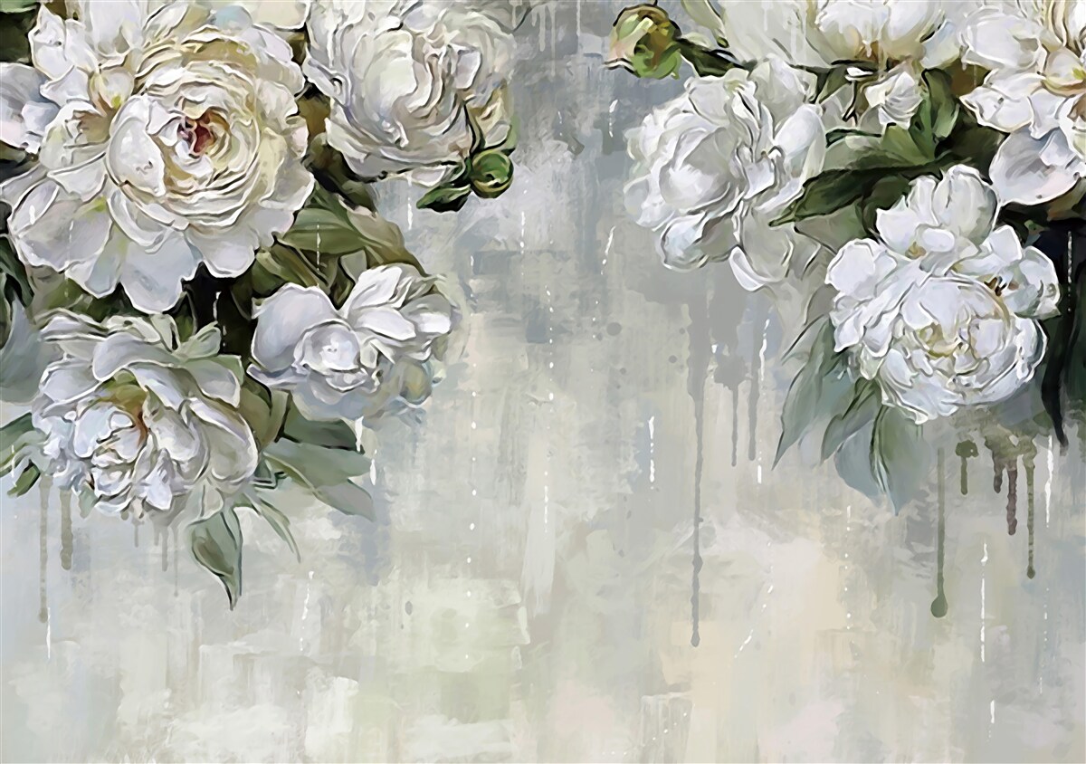 Fototapeta na betonowej ścianie są duże białe kwiaty