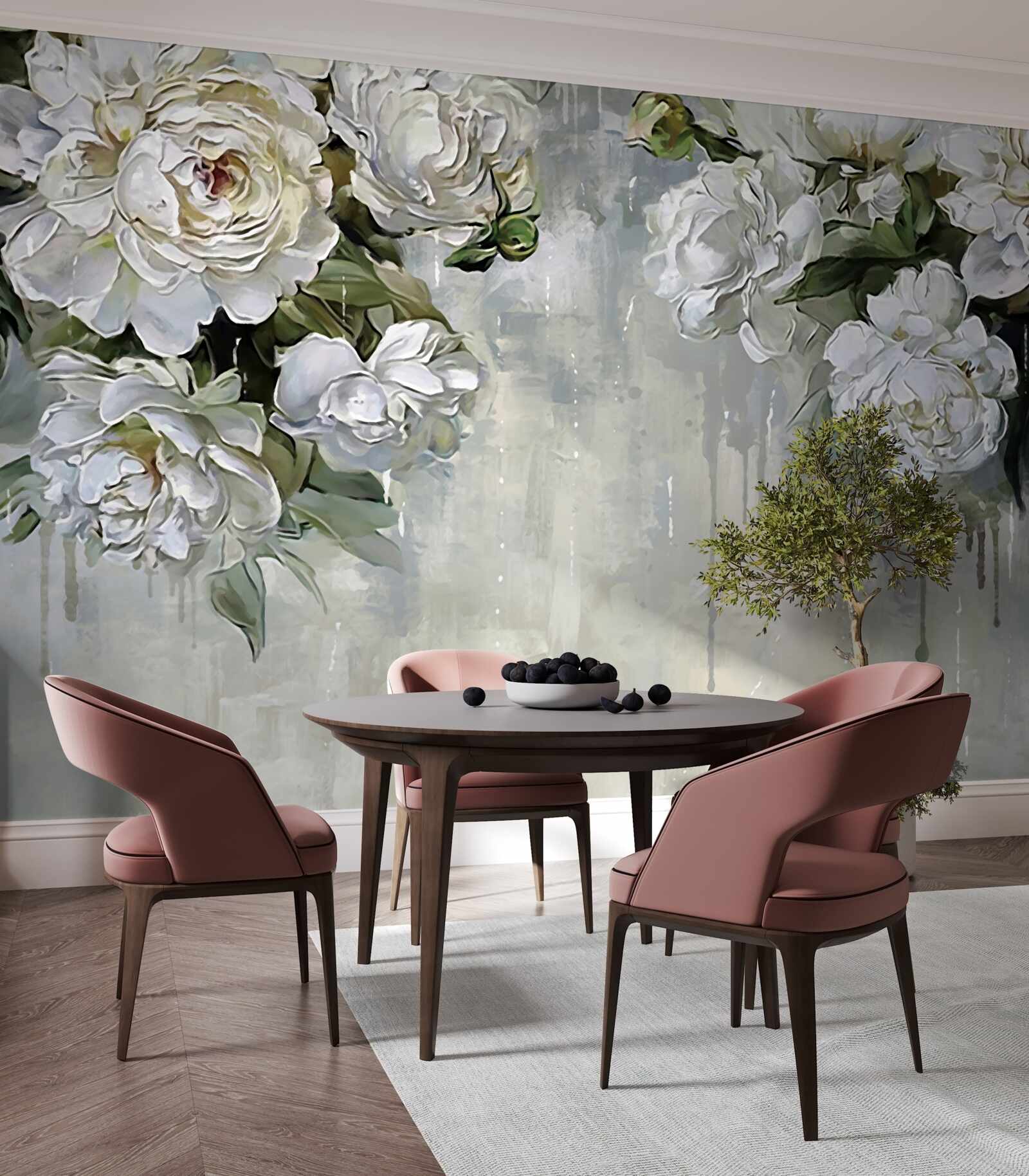 Fototapeta na betonowej ścianie są duże białe kwiaty