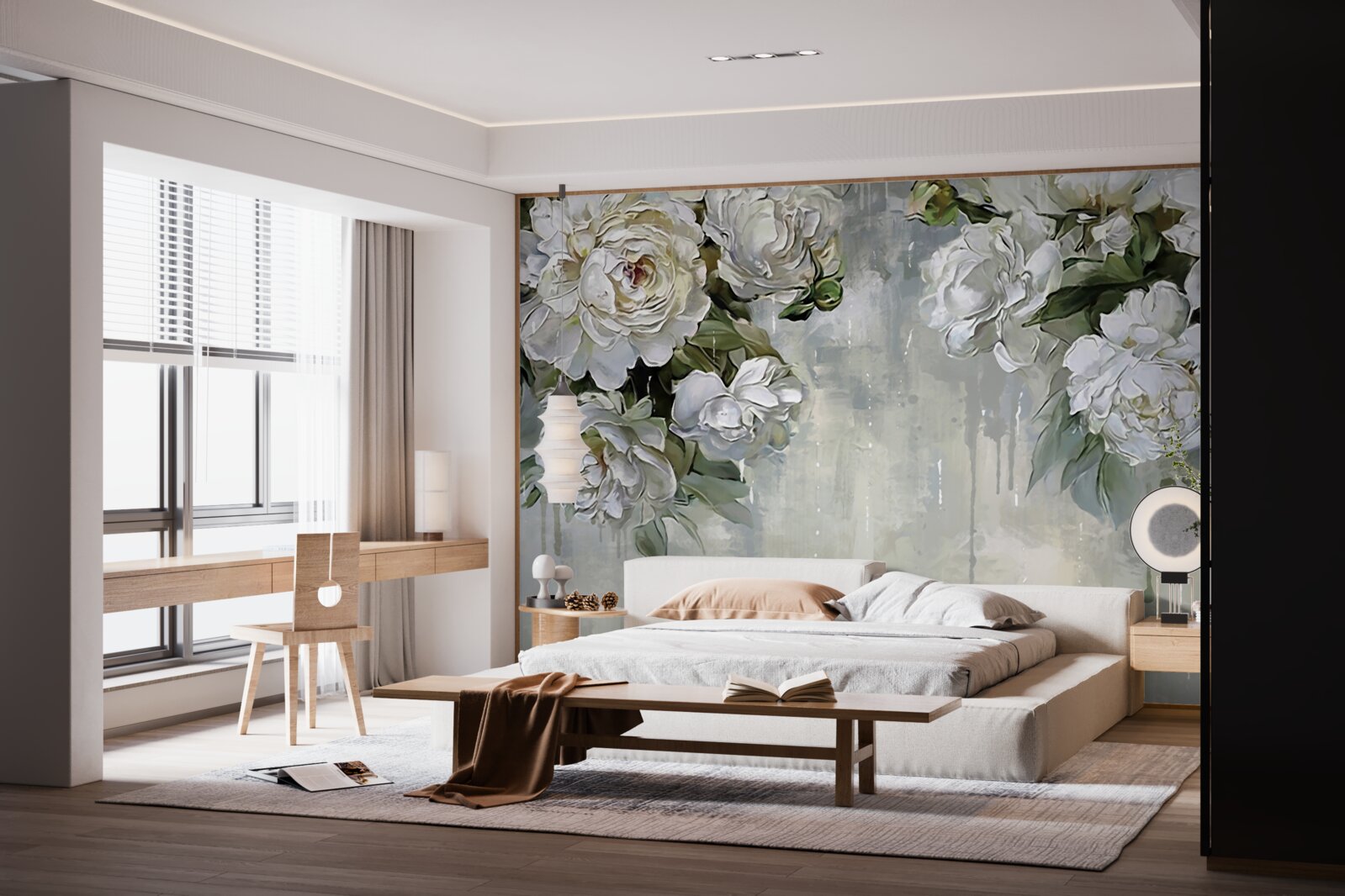 Fototapeta na betonowej ścianie są duże białe kwiaty