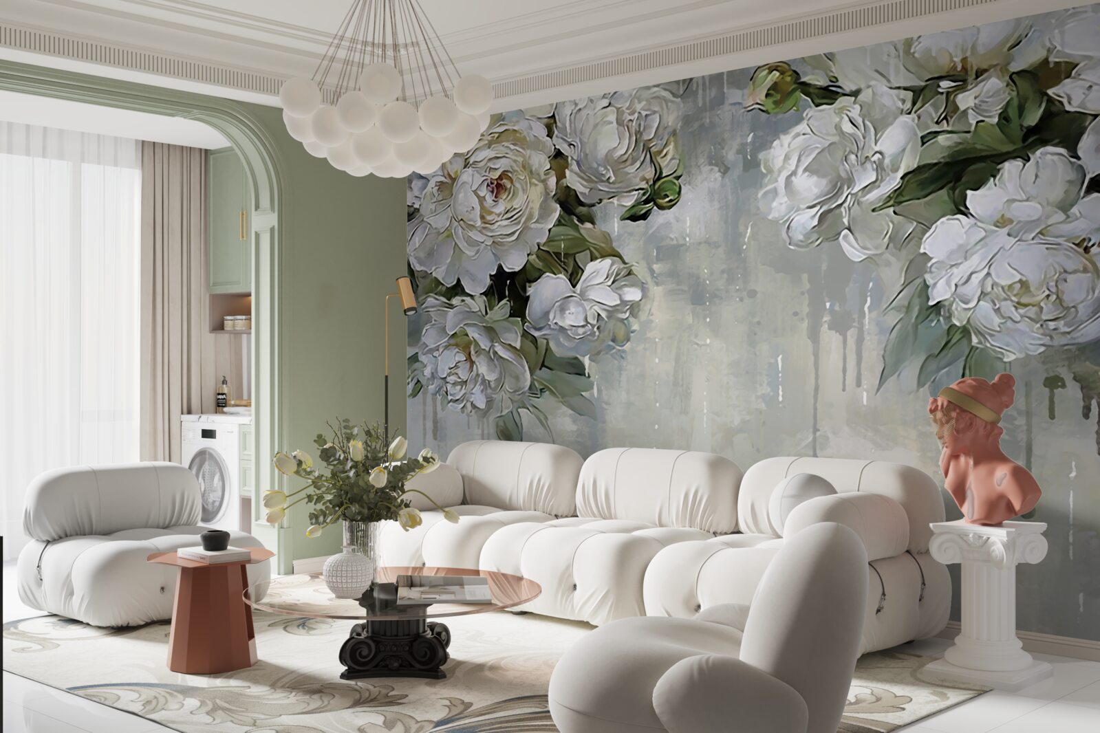 Fototapeta na betonowej ścianie są duże białe kwiaty