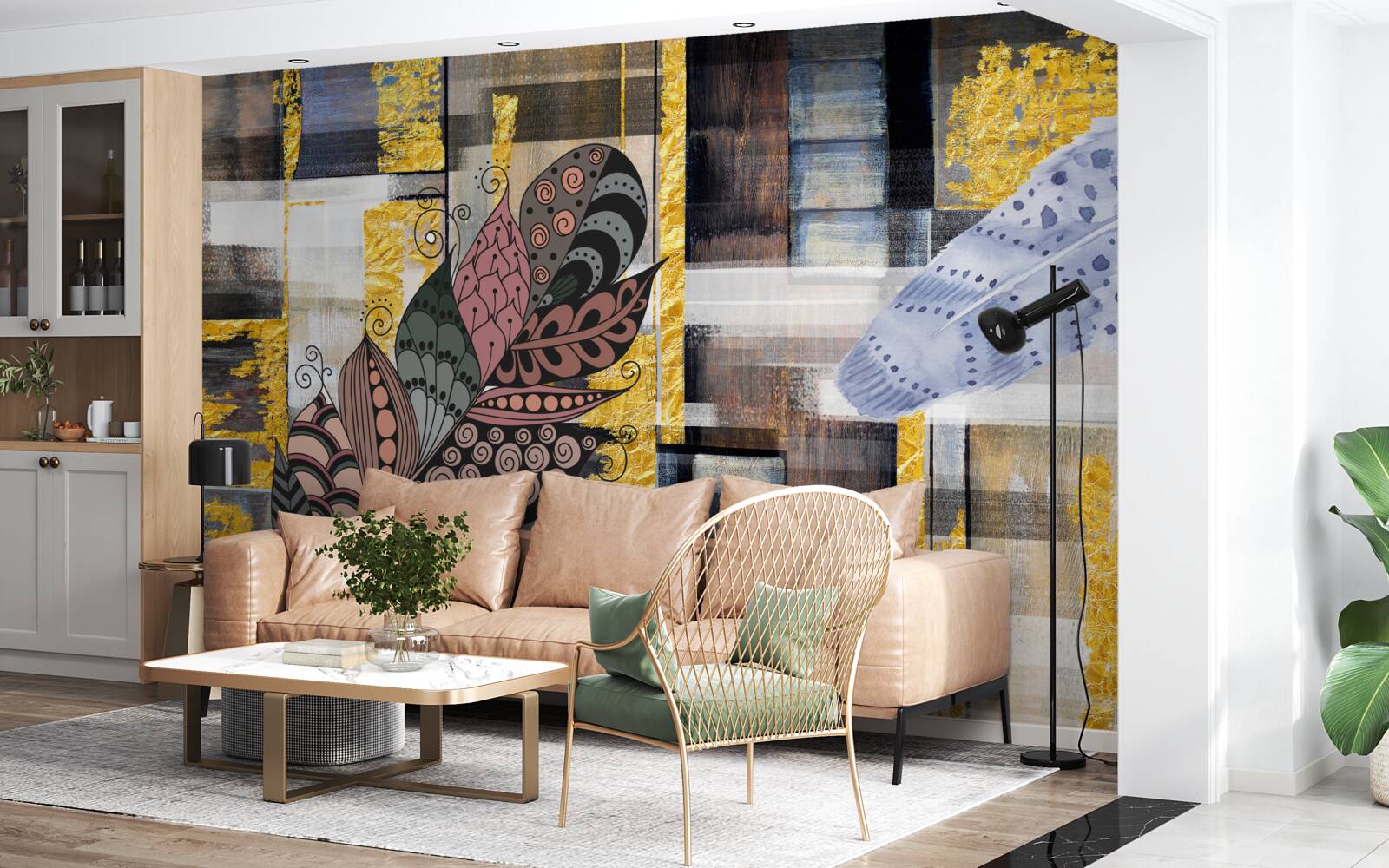 Fototapeta abstrakcyjne tło ozdobione jest niesamowitymi piórami