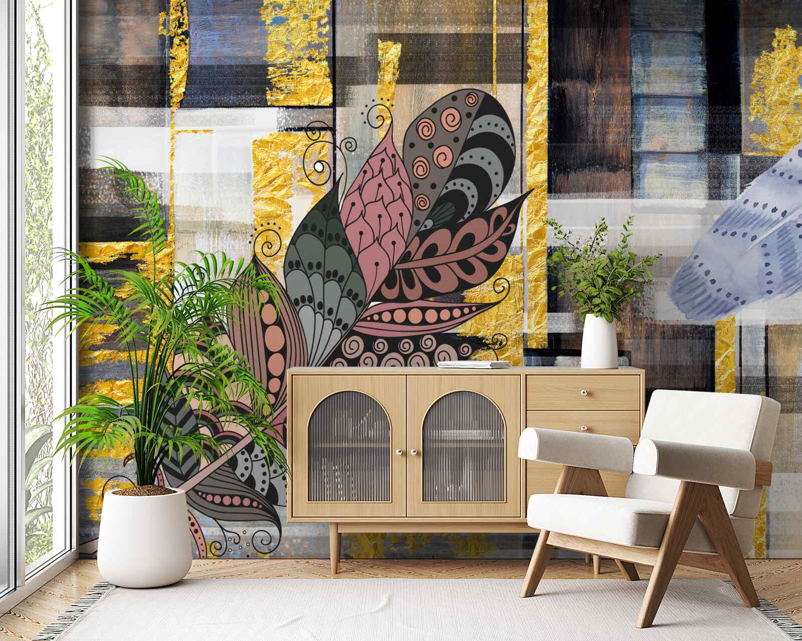 Fototapeta abstrakcyjne tło ozdobione jest niesamowitymi piórami