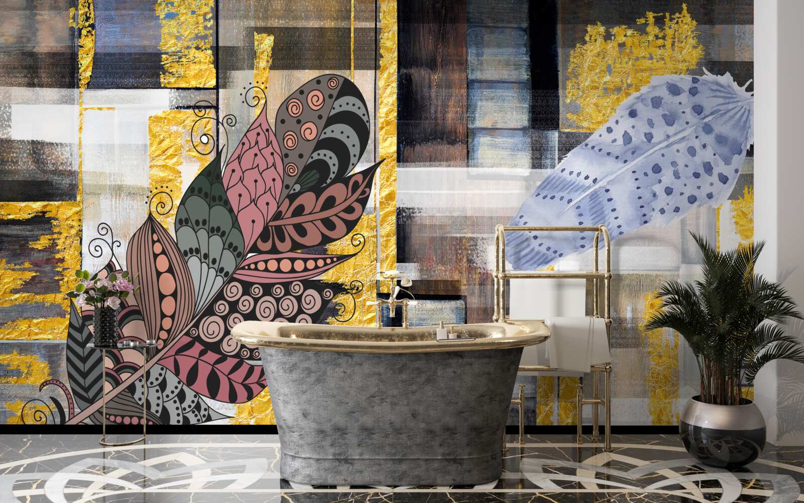 Fototapeta abstrakcyjne tło ozdobione jest niesamowitymi piórami