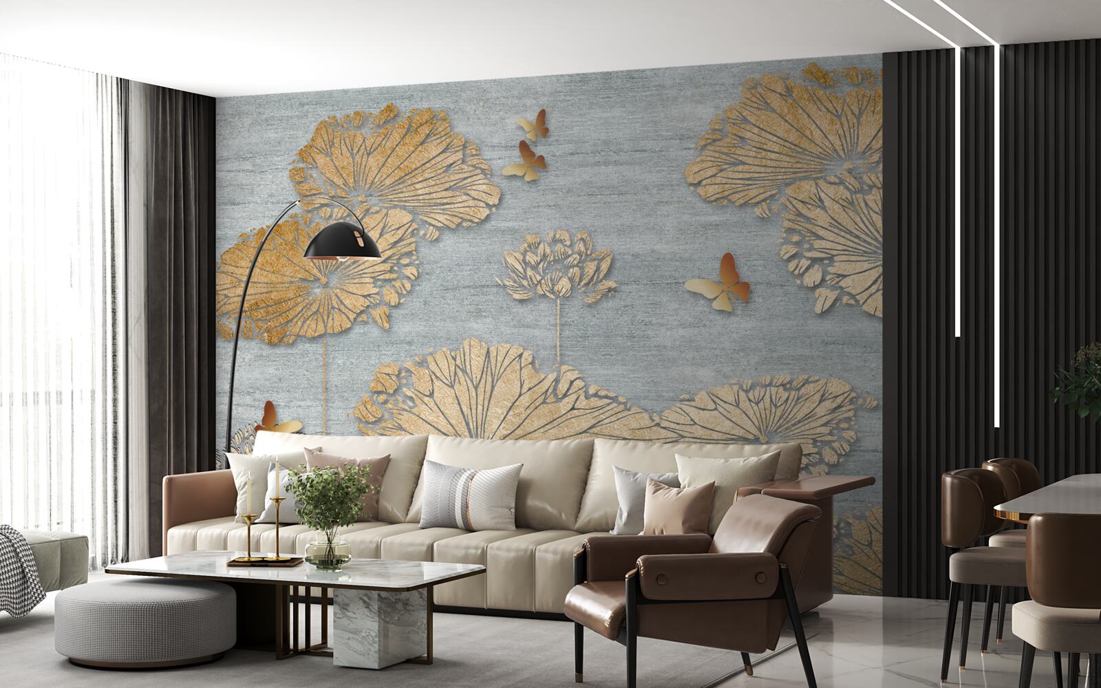 Fototapeta motyle i złote liście na powierzchni wody