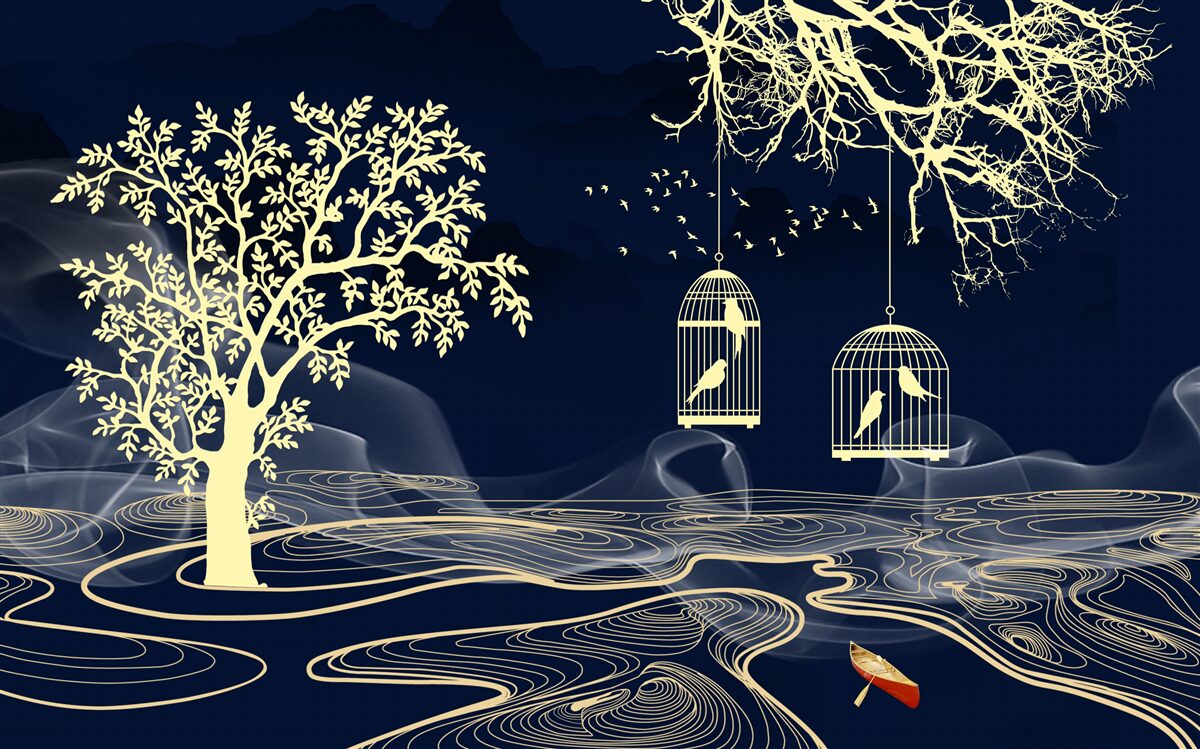 Fototapeta podlewaj drzewa i ptaki w niewoli