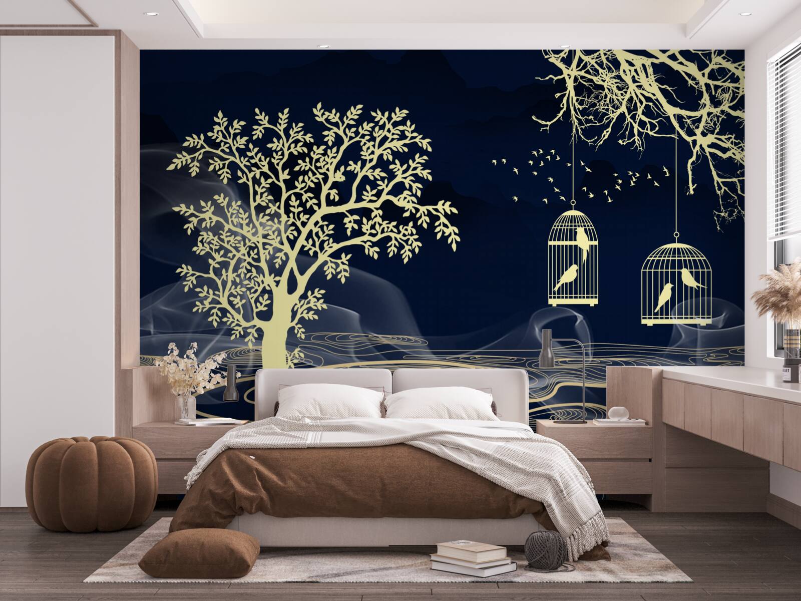 Fototapeta podlewaj drzewa i ptaki w niewoli