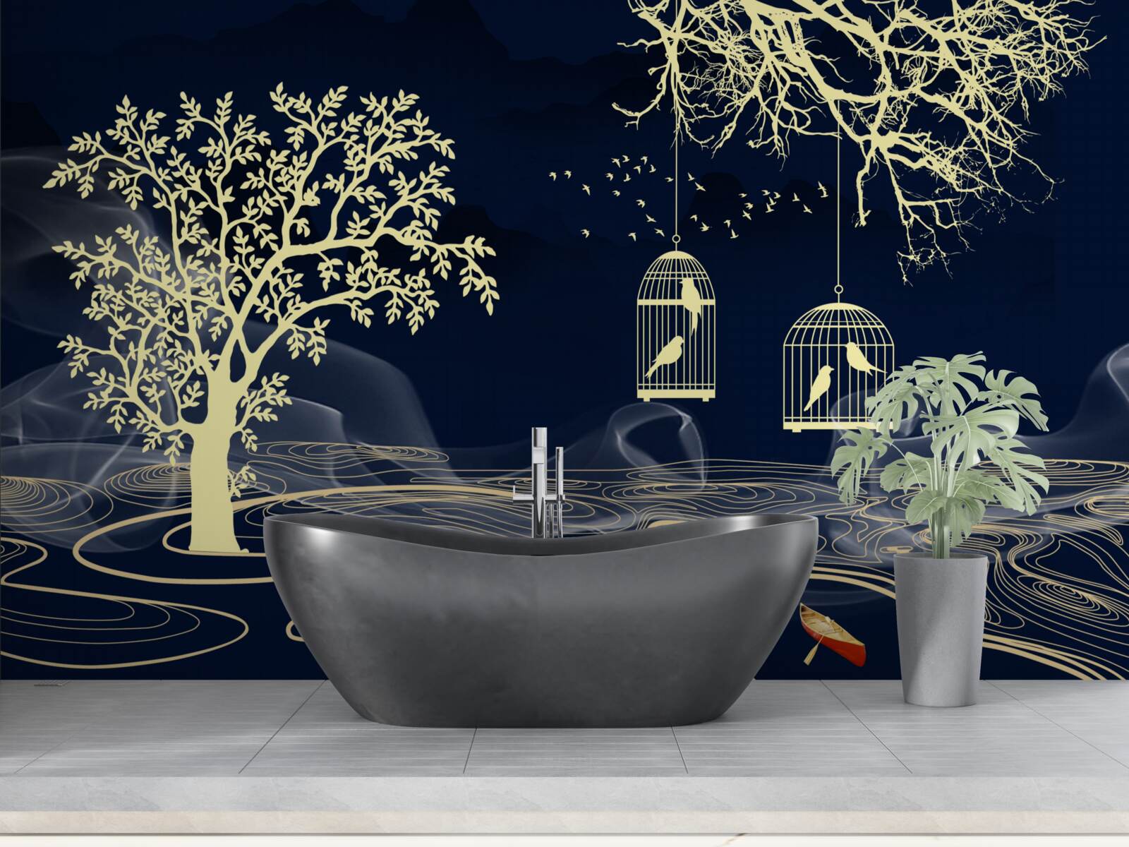 Fototapeta podlewaj drzewa i ptaki w niewoli