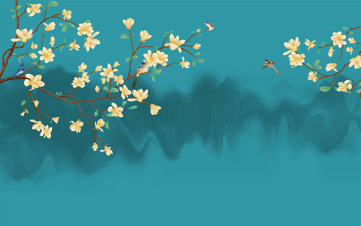 Fototapeta Żółta magnolia w pełnym rozkwicie nad mistyczną mglistą wodą