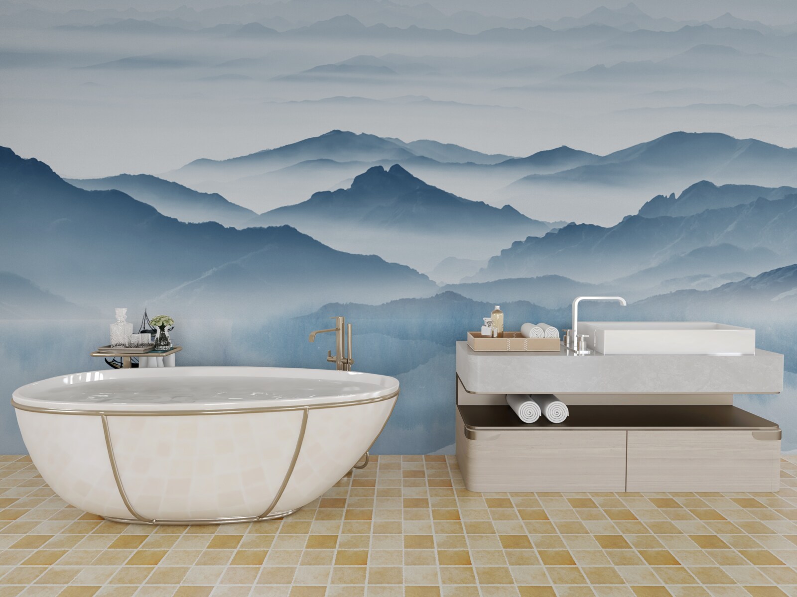 Fototapeta Łowienie ryb na górskim jeziorze