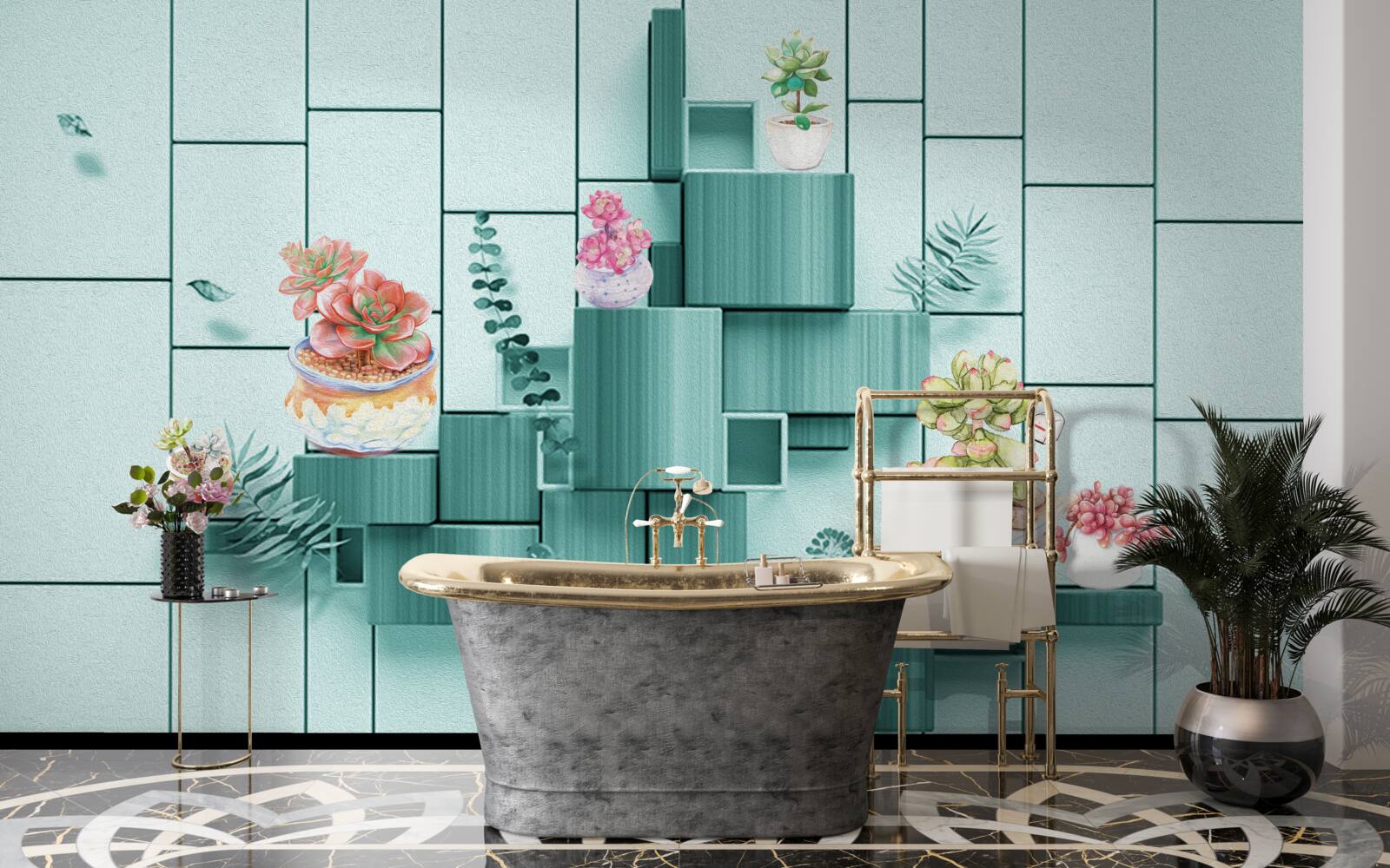 Fototapeta doniczki z kwiatami i roślinami