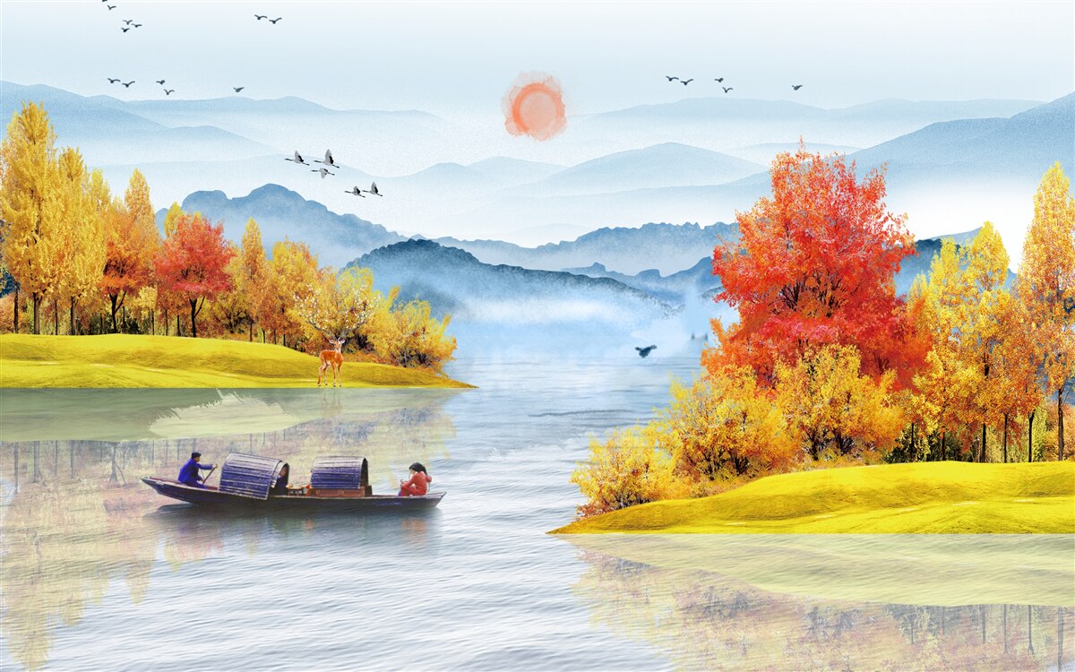 Fototapeta statek na górskiej rzece