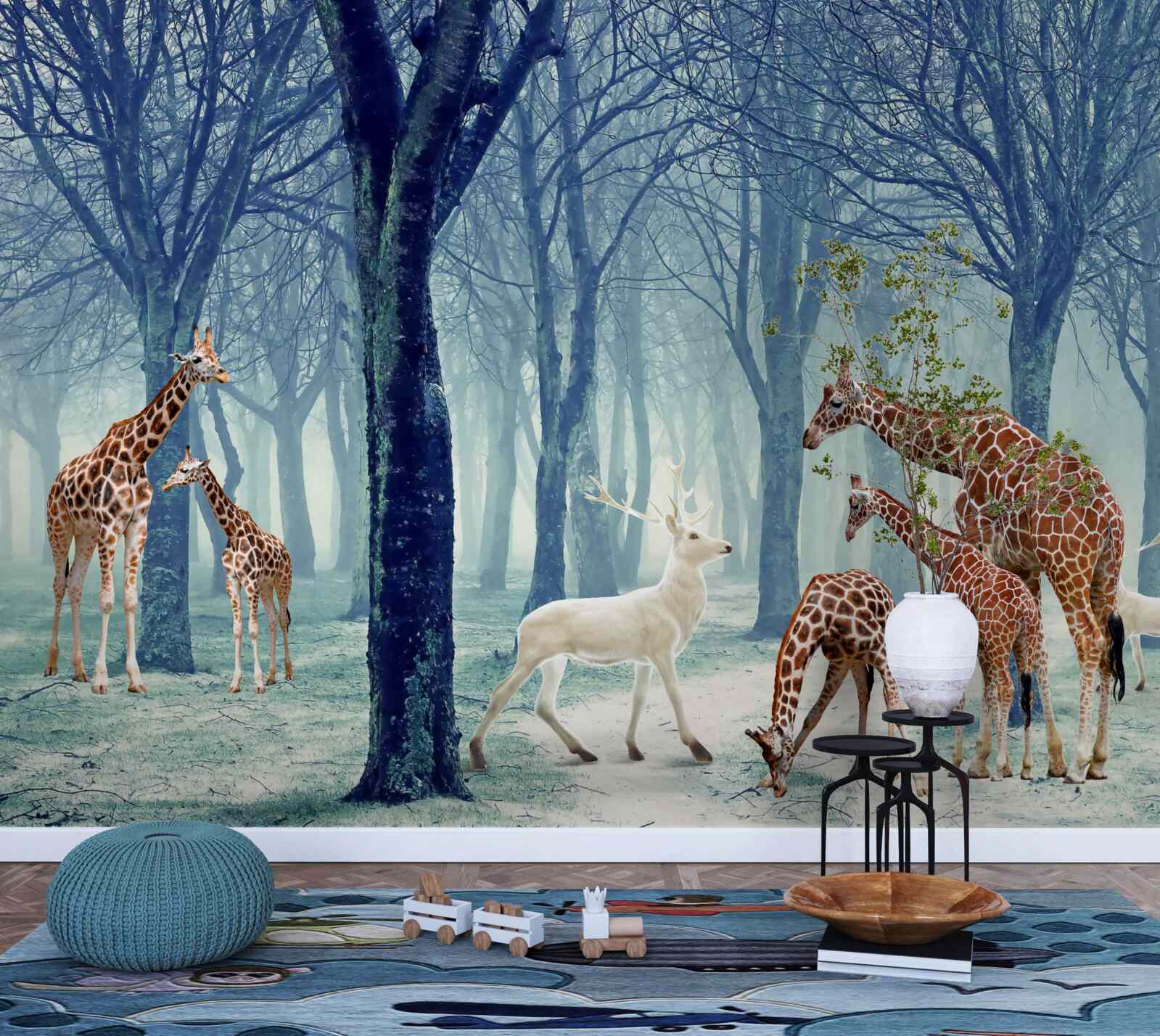 Fototapeta Żyrafy poznają nowego przyjaciela