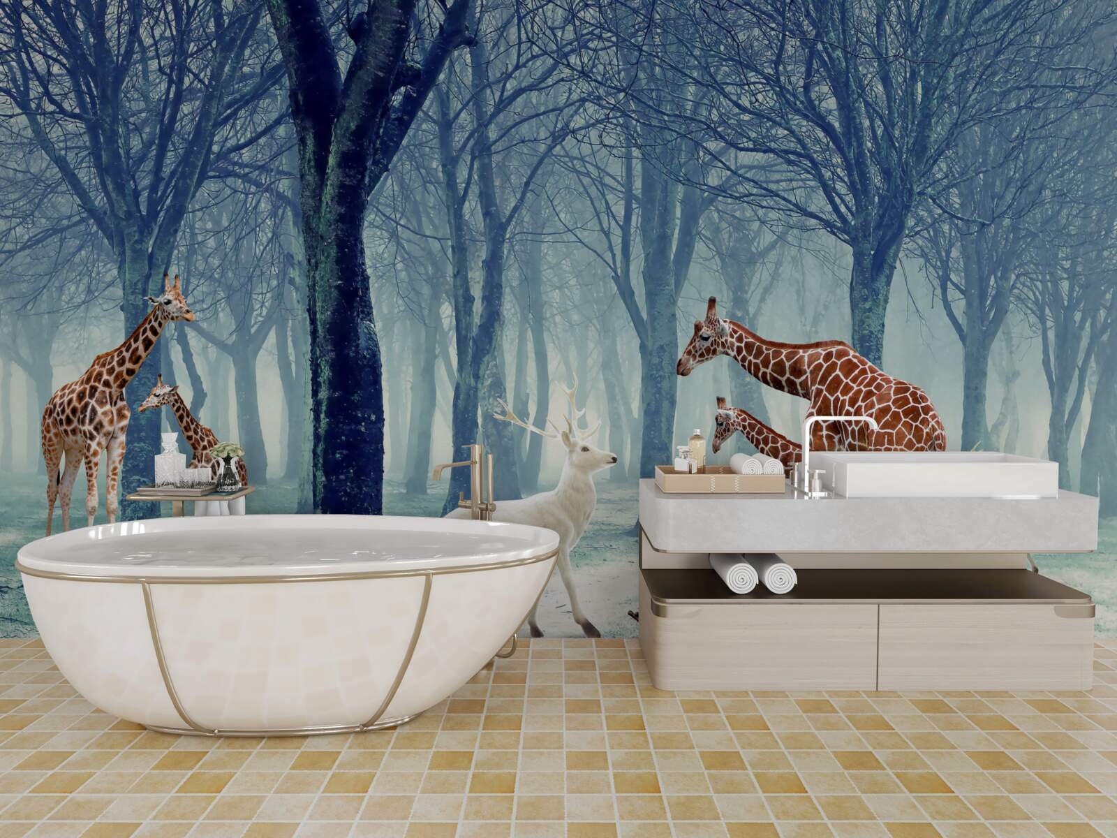 Fototapeta Żyrafy poznają nowego przyjaciela