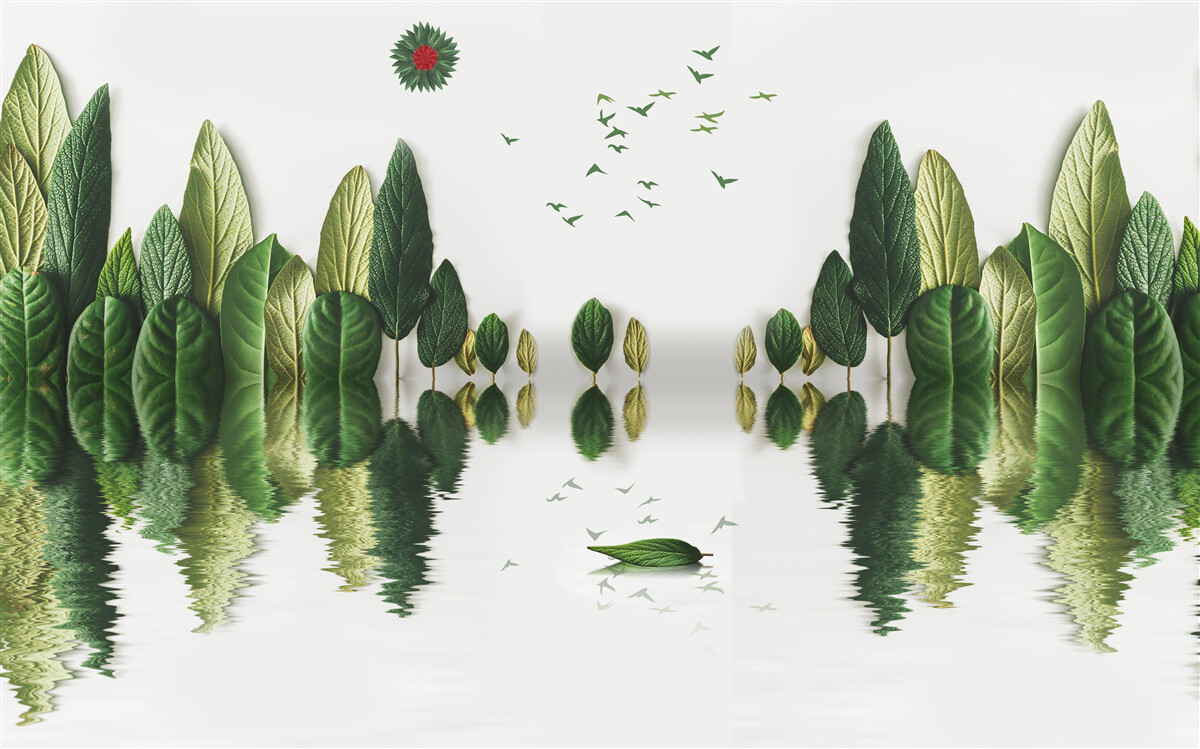 Fototapeta odbicie lasu pokrytego liśćmi w lustrze wodnym