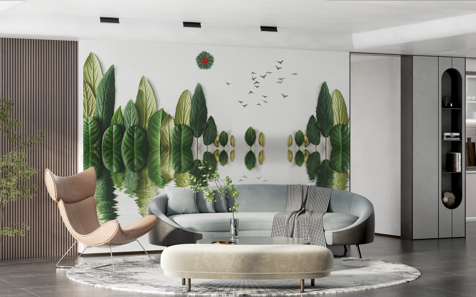 Fototapeta odbicie lasu pokrytego liśćmi w lustrze wodnym