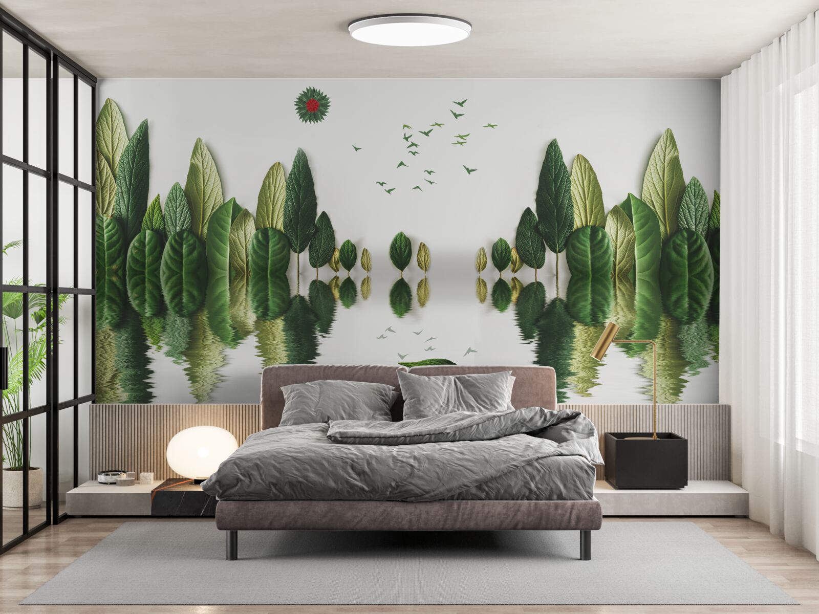 Fototapeta odbicie lasu pokrytego liśćmi w lustrze wodnym