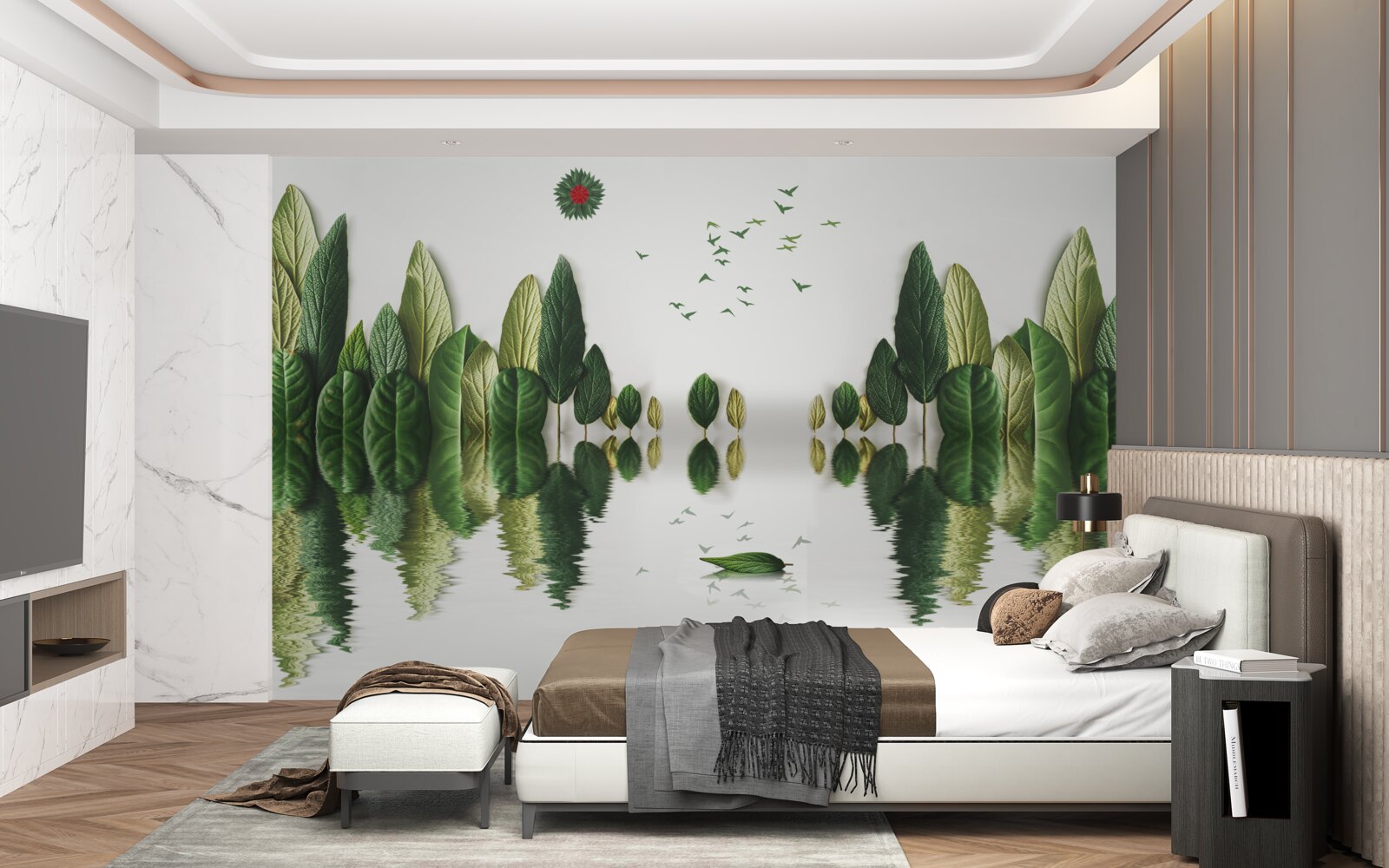 Fototapeta odbicie lasu pokrytego liśćmi w lustrze wodnym