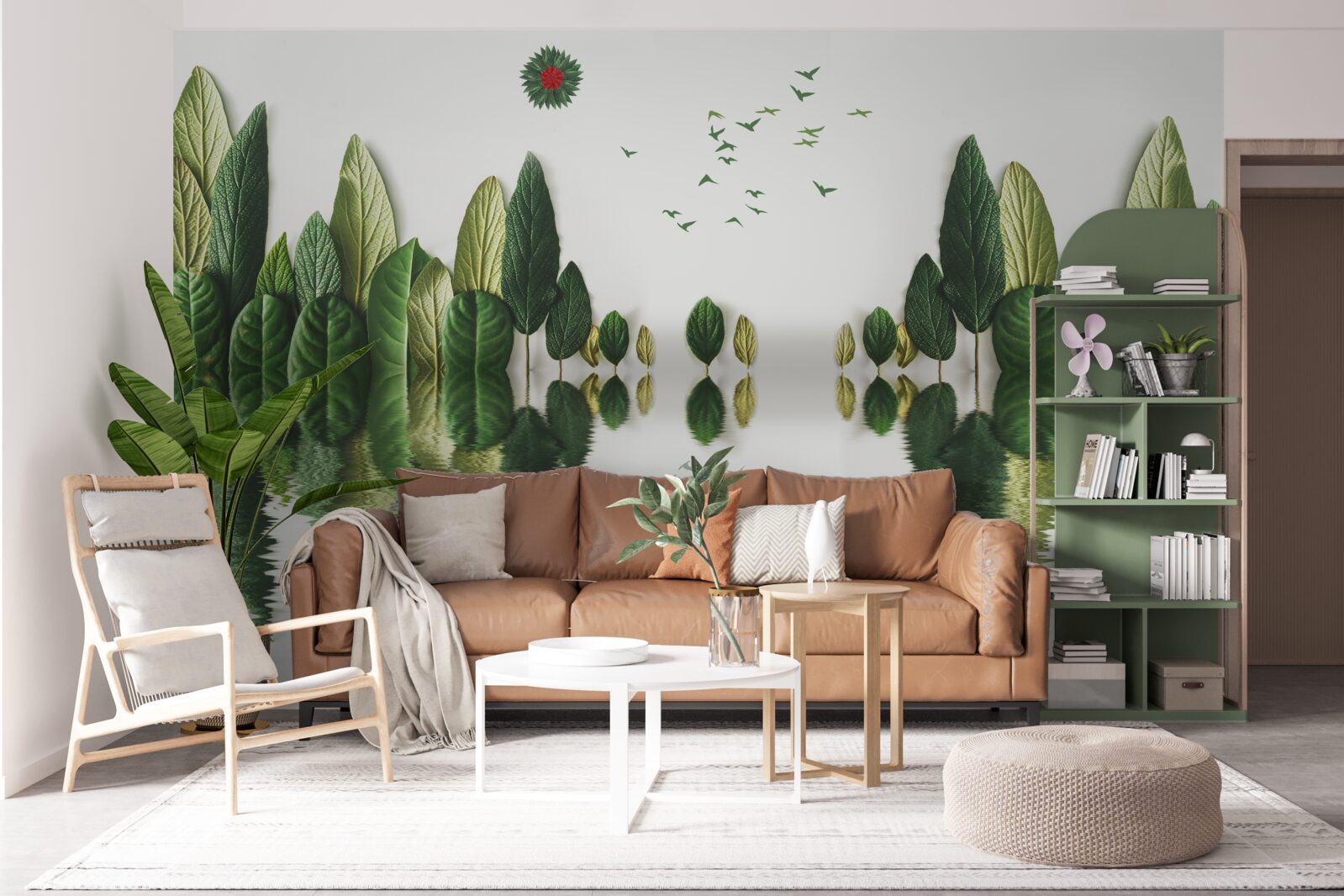 Fototapeta odbicie lasu pokrytego liśćmi w lustrze wodnym