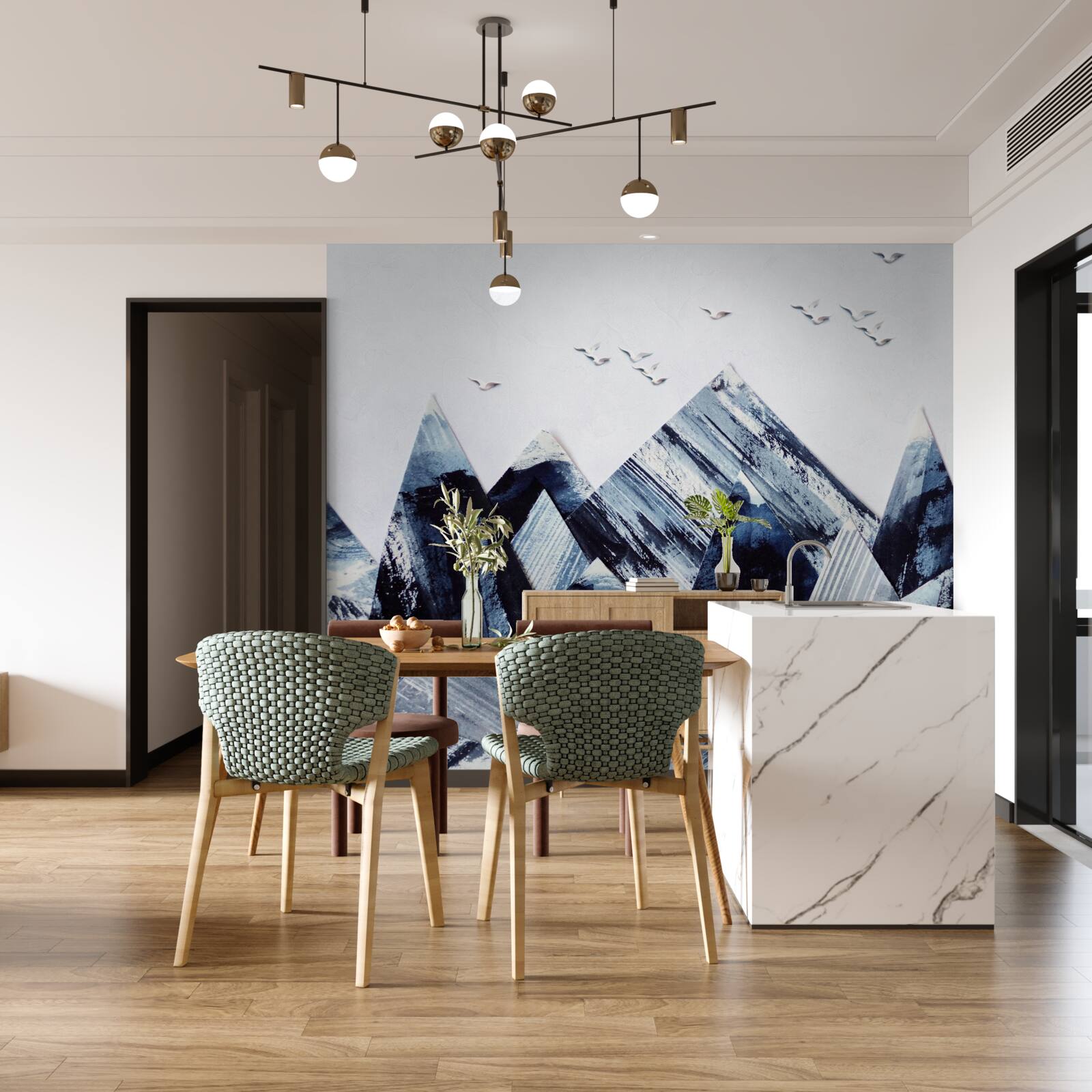 Fototapeta szczyt górski pod skrzydłami ptaków