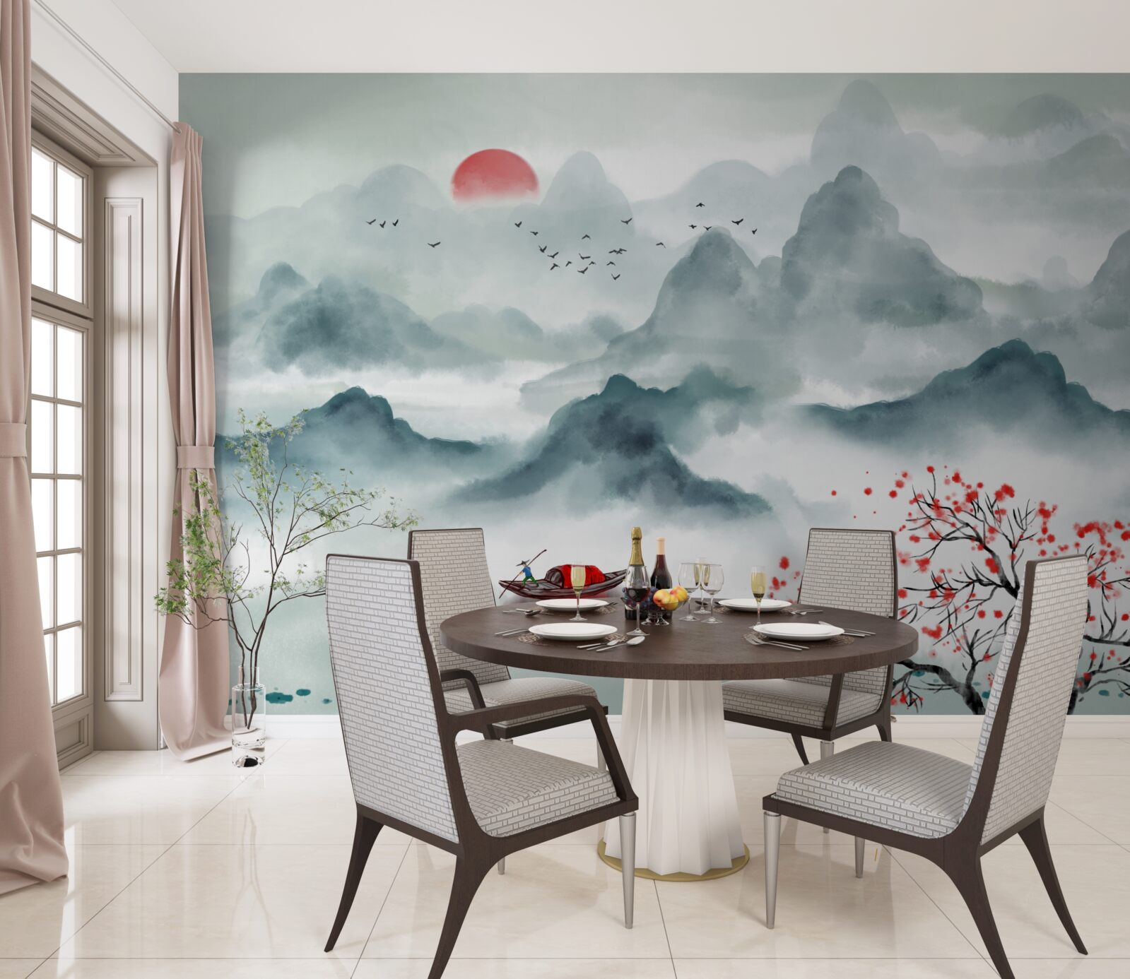 Fototapeta wędkarz na mistycznym górskim zbiorniku