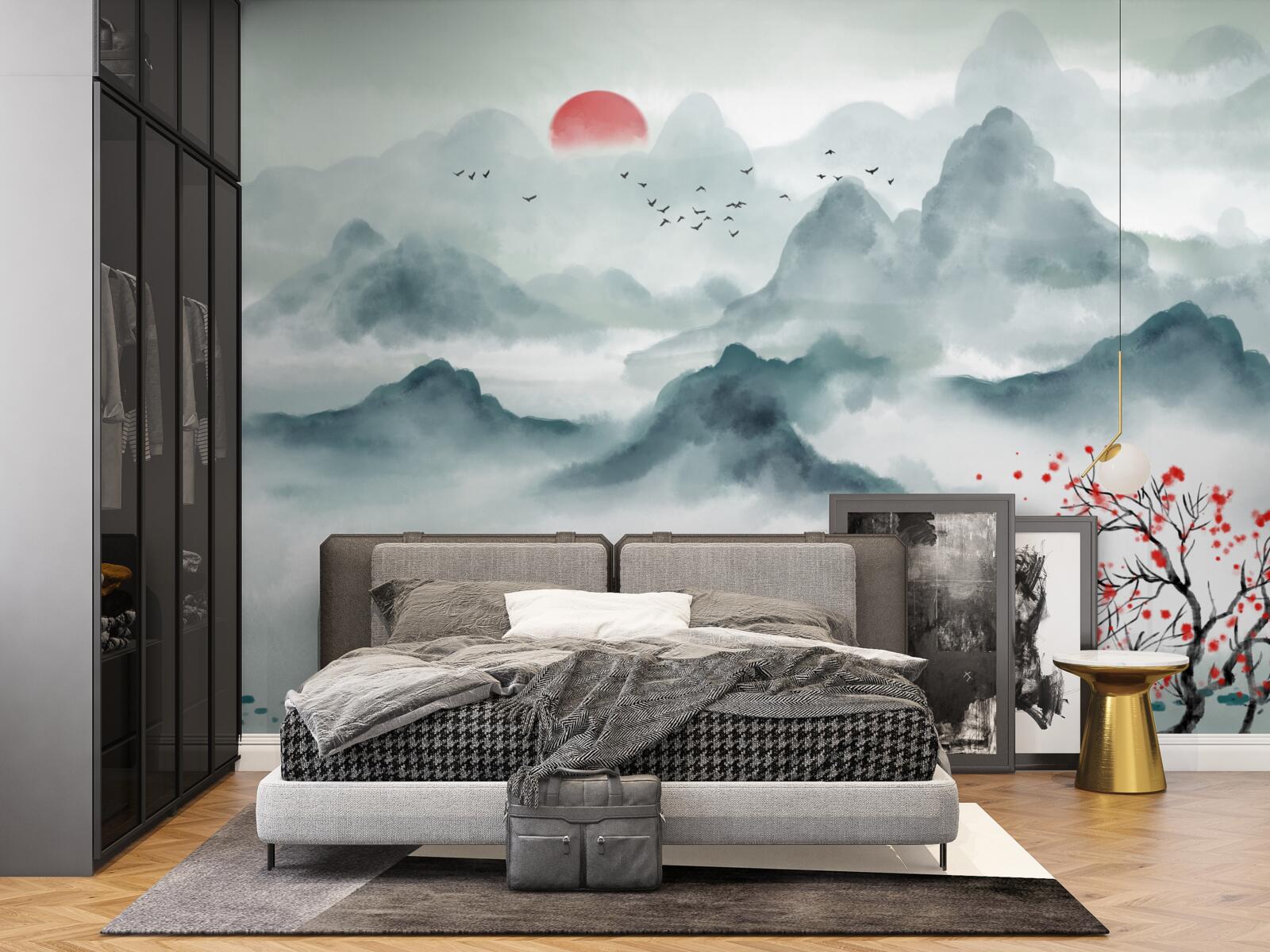 Fototapeta wędkarz na mistycznym górskim zbiorniku