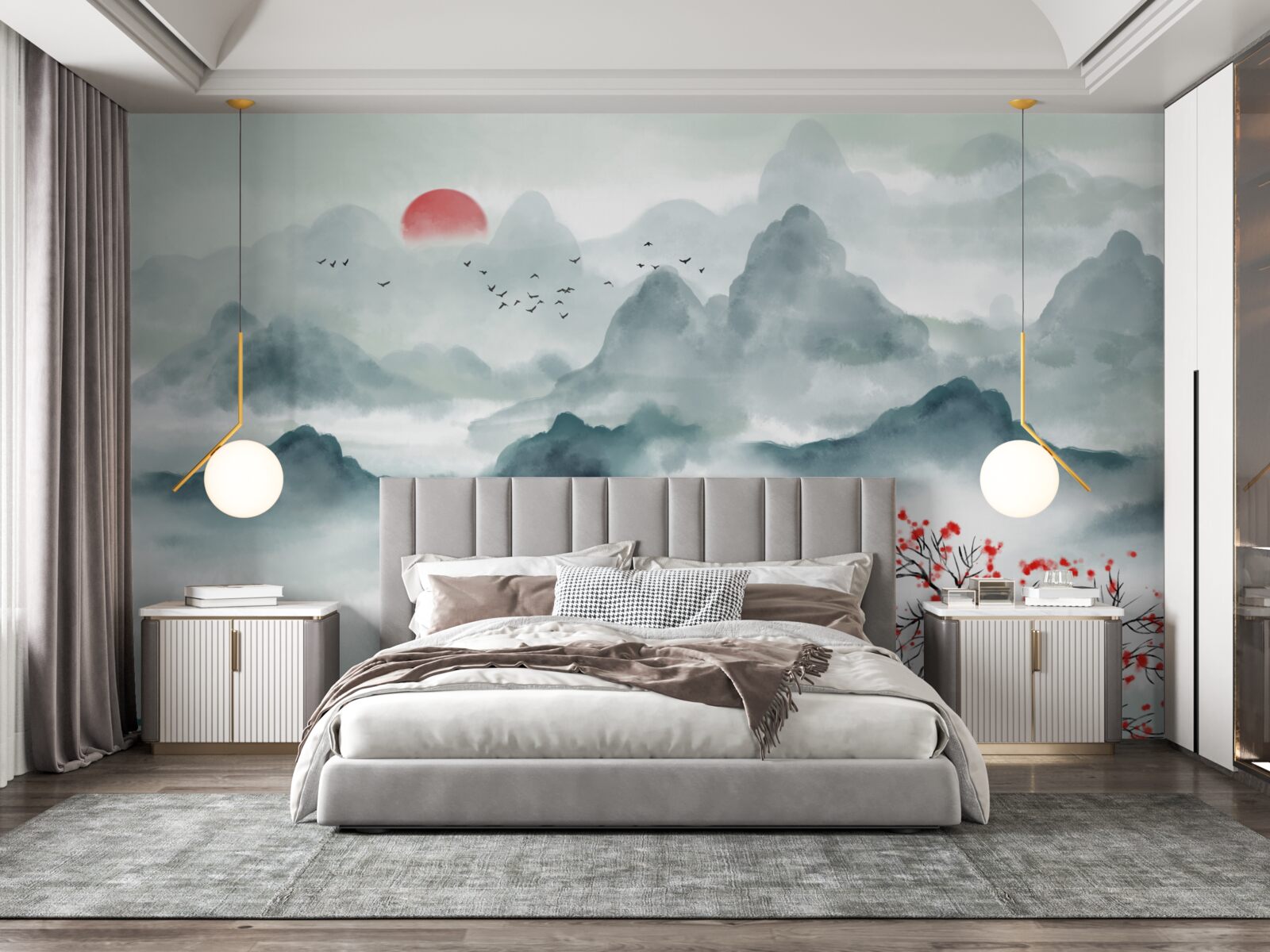 Fototapeta wędkarz na mistycznym górskim zbiorniku