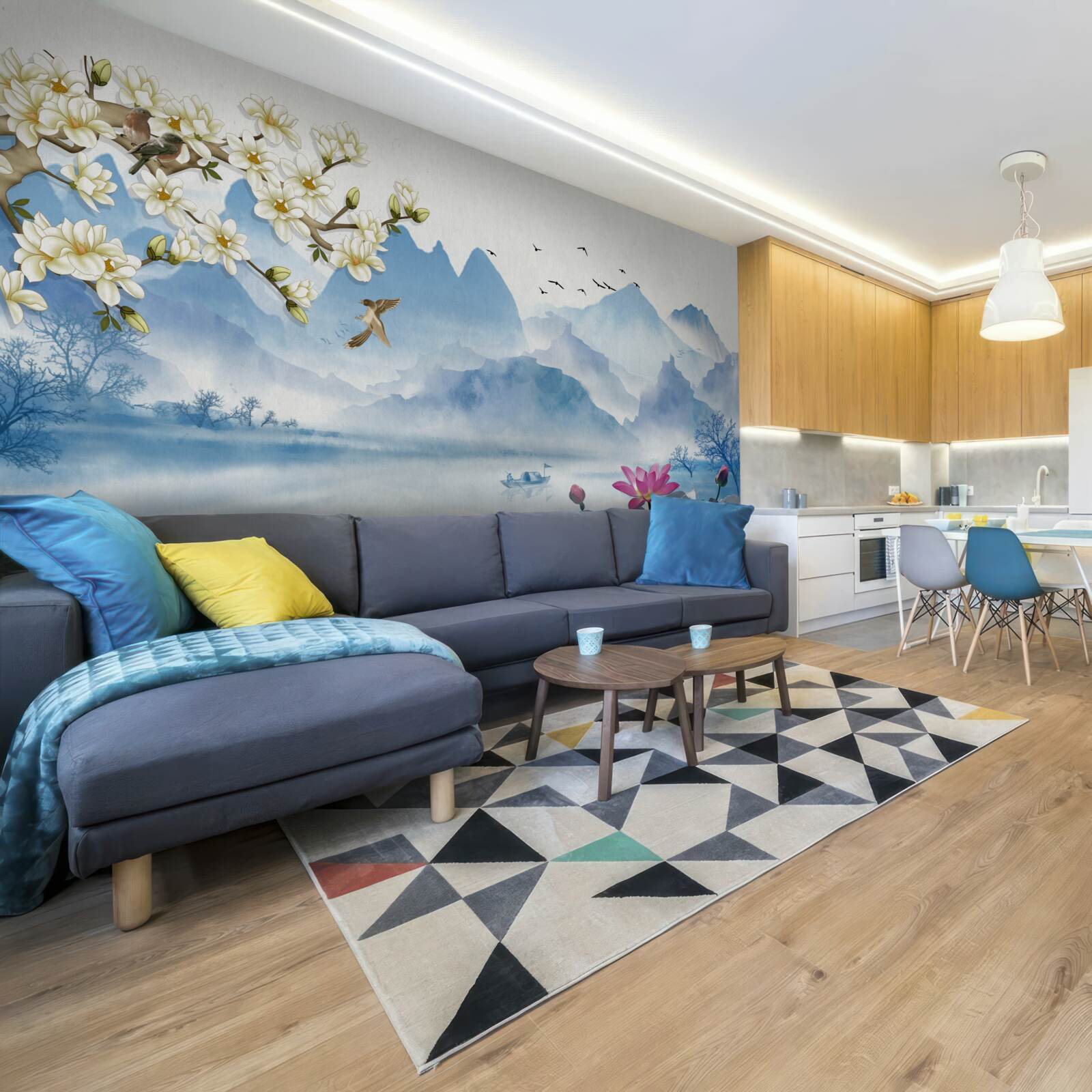 Fototapeta akwarele przedstawiające górskie jeziora w chinach