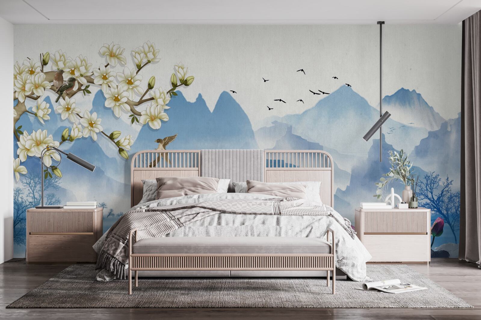 Fototapeta akwarele przedstawiające górskie jeziora w chinach