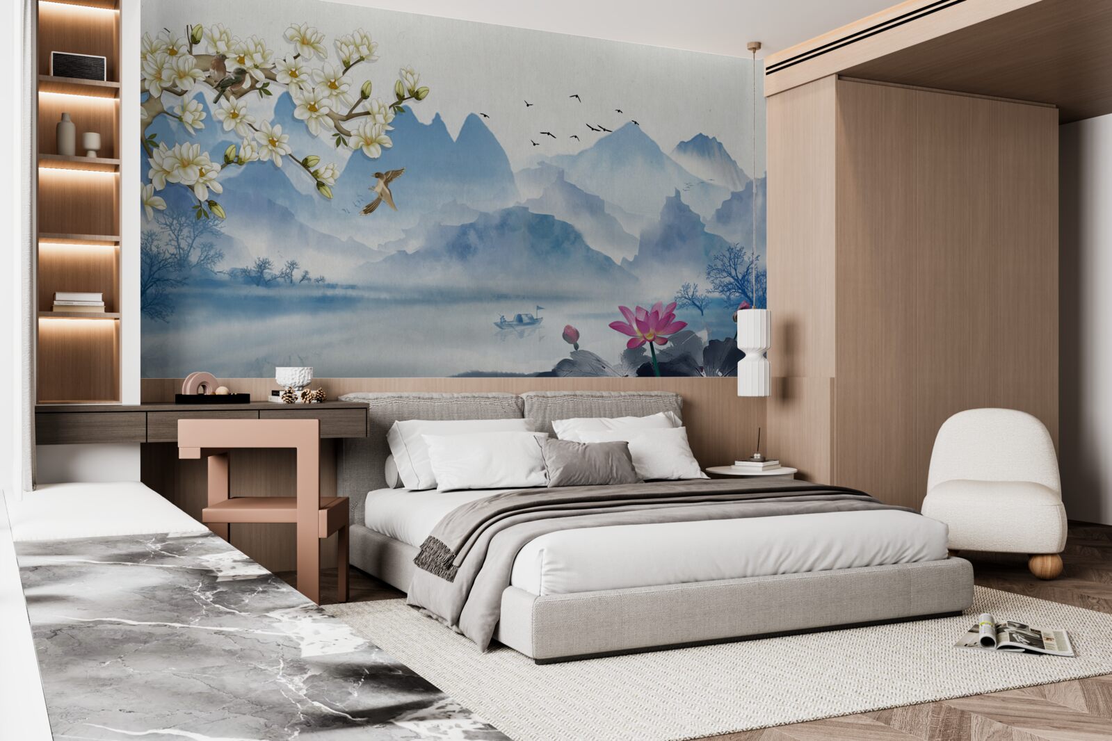 Fototapeta akwarele przedstawiające górskie jeziora w chinach