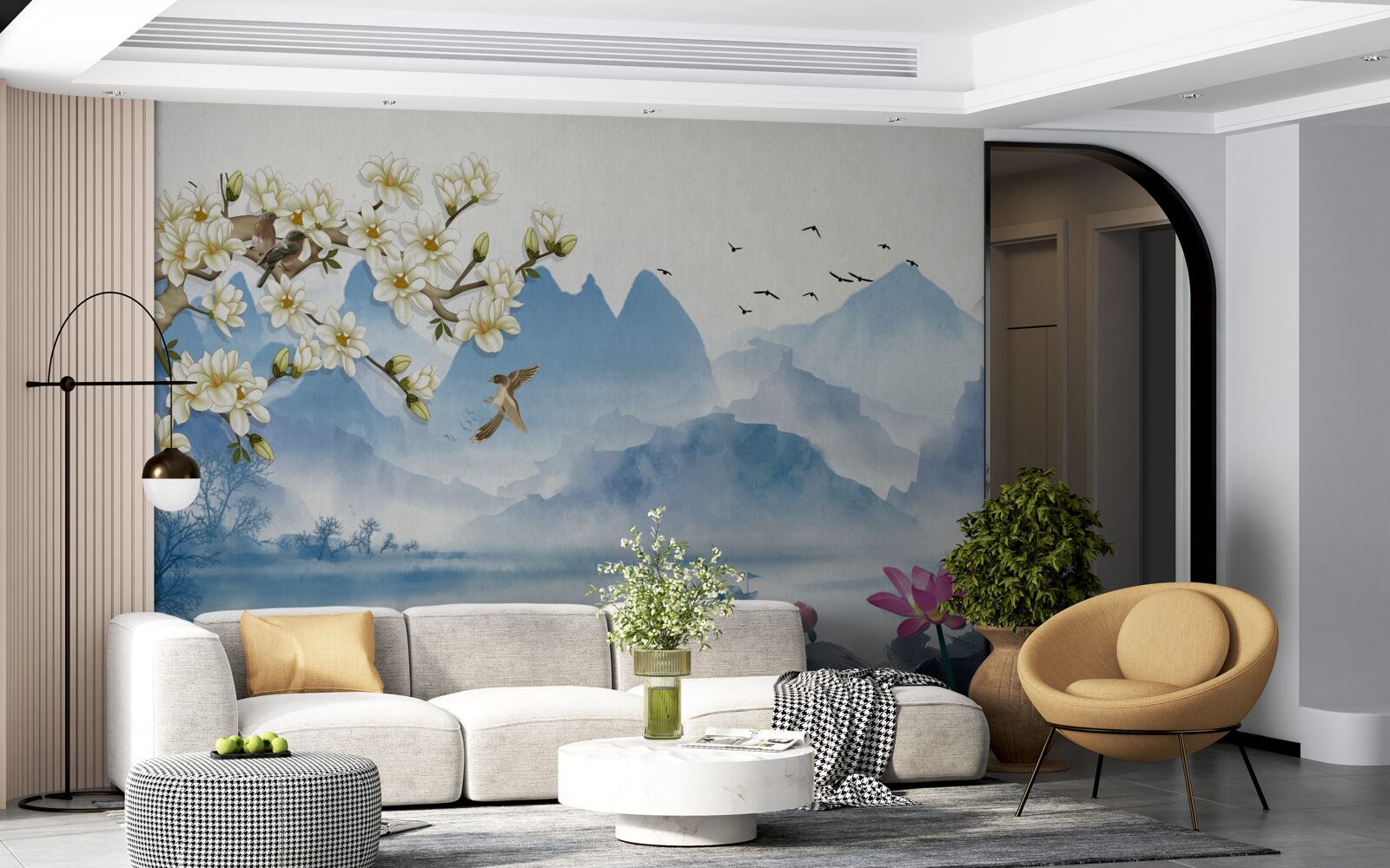 Fototapeta akwarele przedstawiające górskie jeziora w chinach