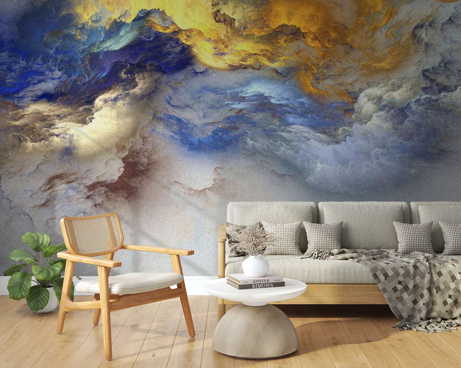 Fototapeta marmur z odcieniami, malowany w kolorach niebieskim i żółtym