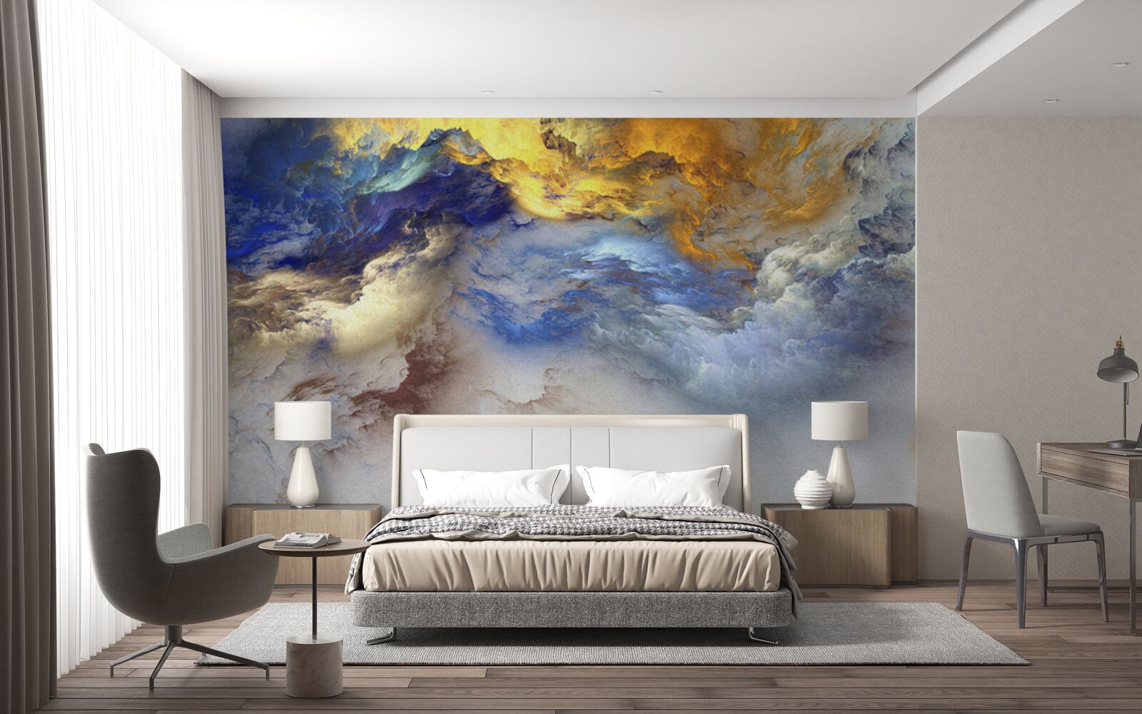 Fototapeta marmur z odcieniami, malowany w kolorach niebieskim i żółtym