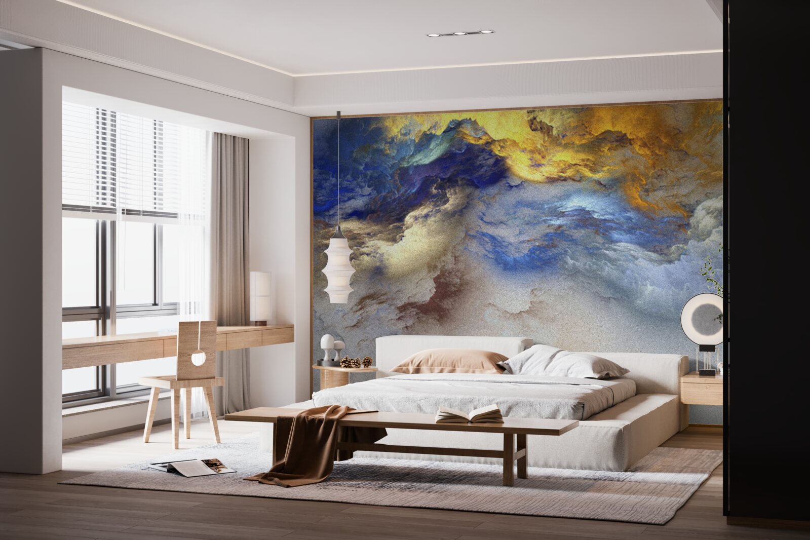 Fototapeta marmur z odcieniami, malowany w kolorach niebieskim i żółtym