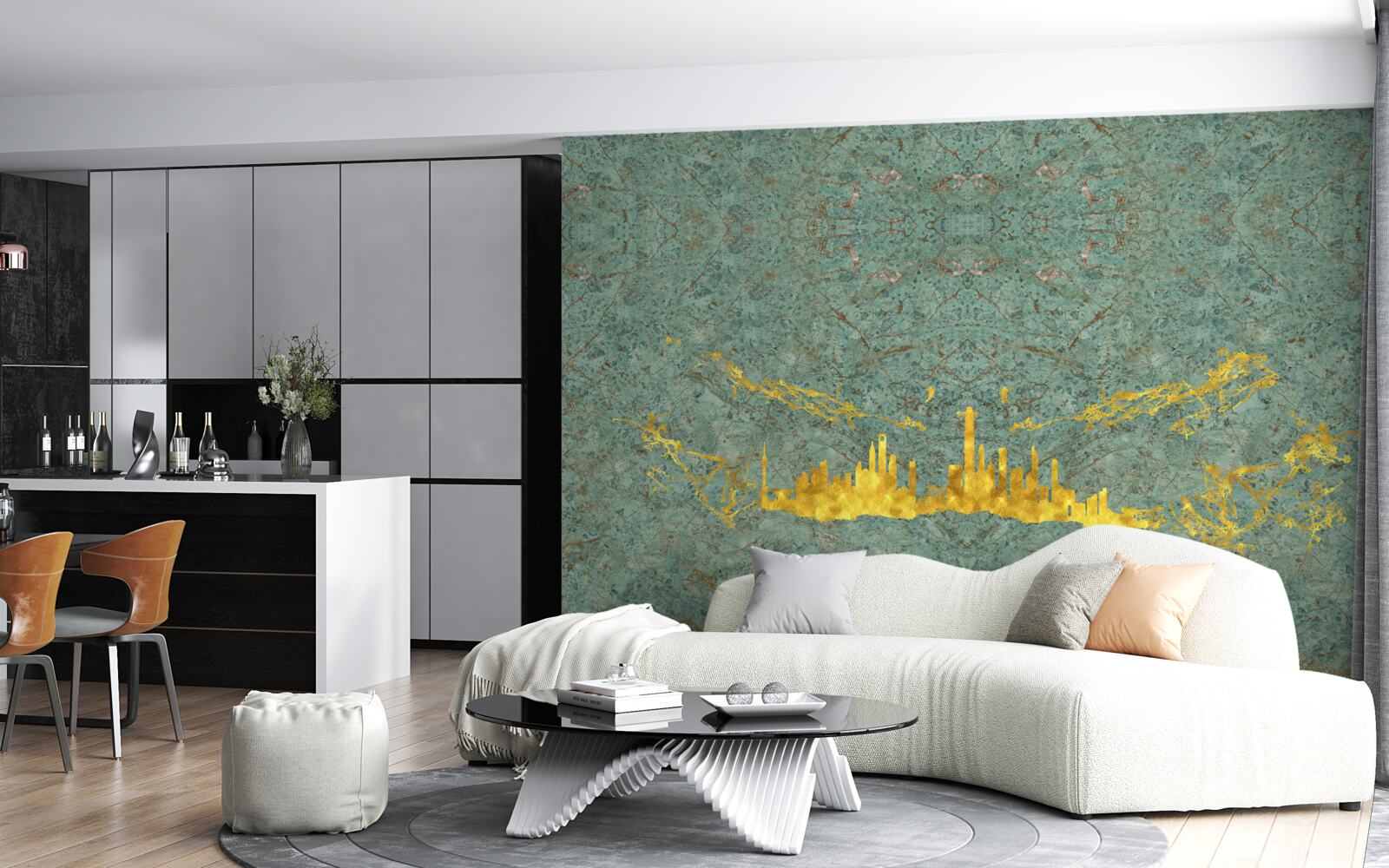 Fototapeta zielony marmur pokryty złotymi nitkami