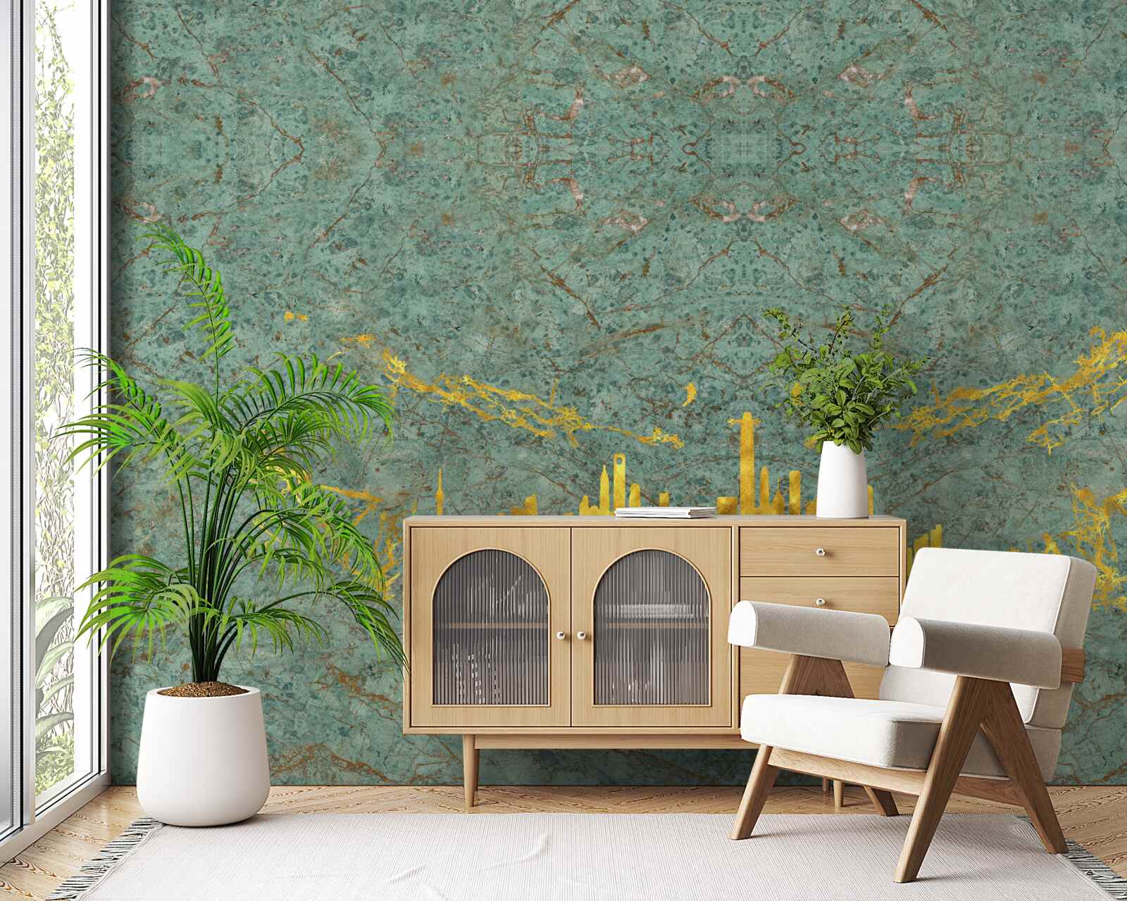 Fototapeta zielony marmur pokryty złotymi nitkami