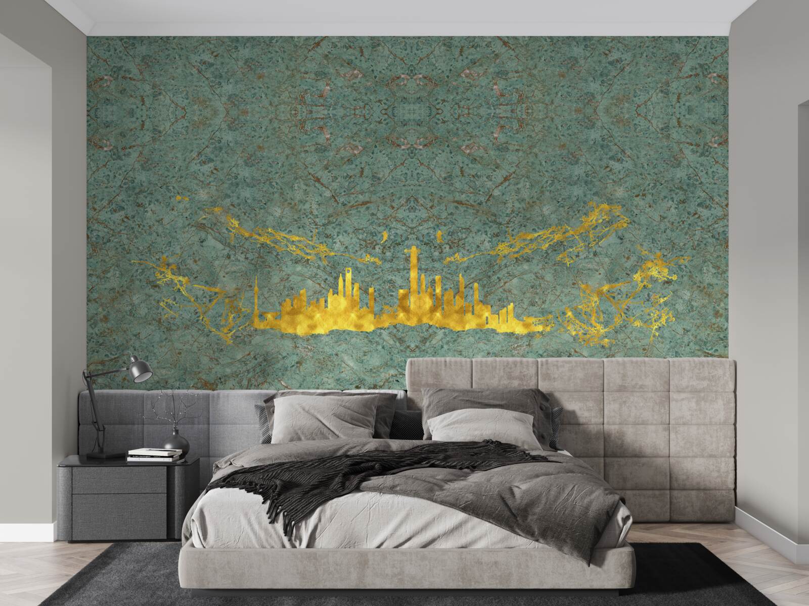 Fototapeta zielony marmur pokryty złotymi nitkami