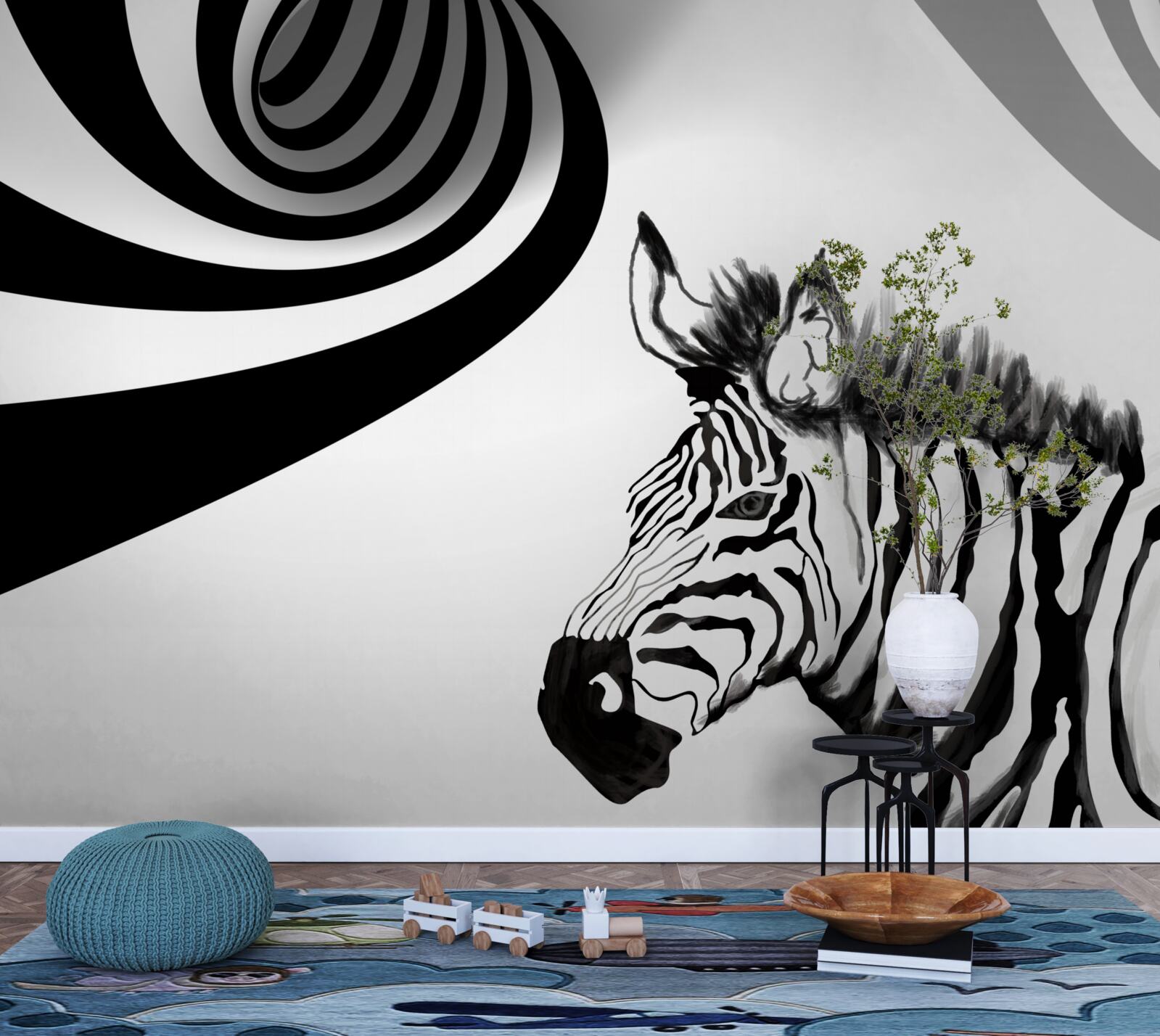 Fototapeta czarno-biała zebra w stanie oczekiwania