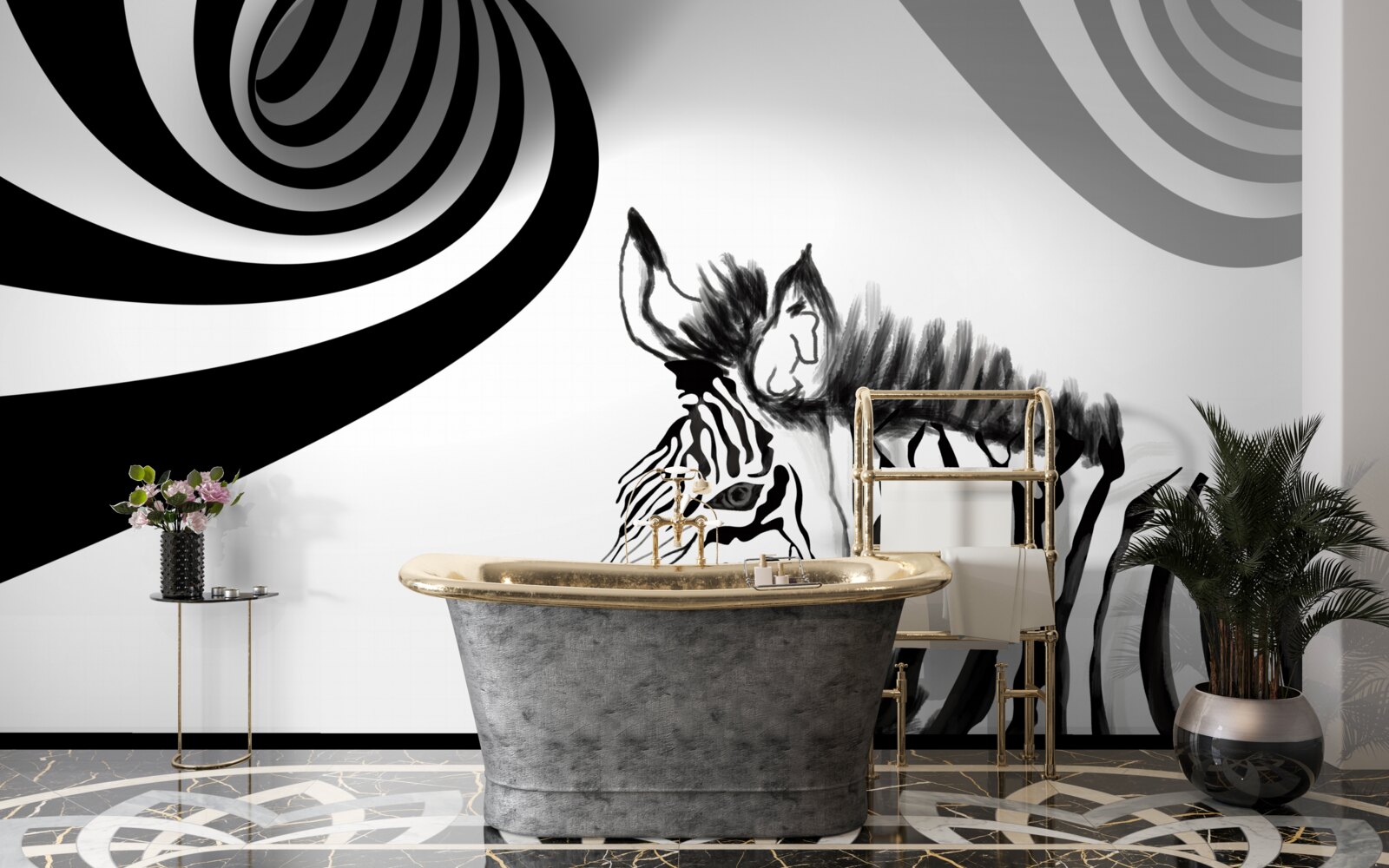 Fototapeta czarno-biała zebra w stanie oczekiwania