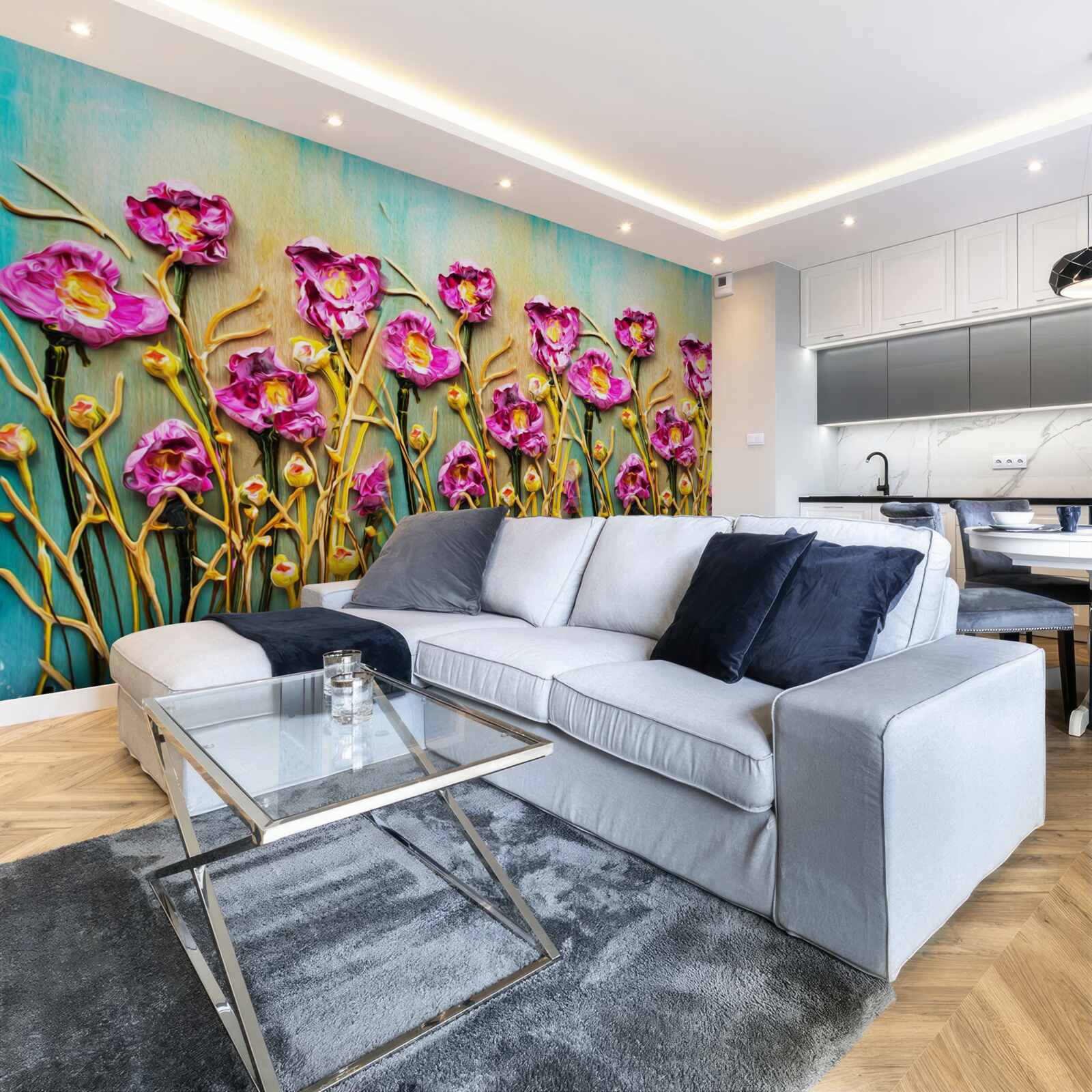 Fototapeta abstrakcyjne kwiaty przedstawione w farbach olejnych