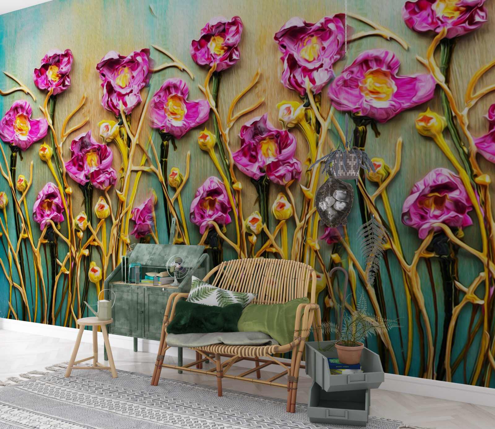 Fototapeta abstrakcyjne kwiaty przedstawione w farbach olejnych